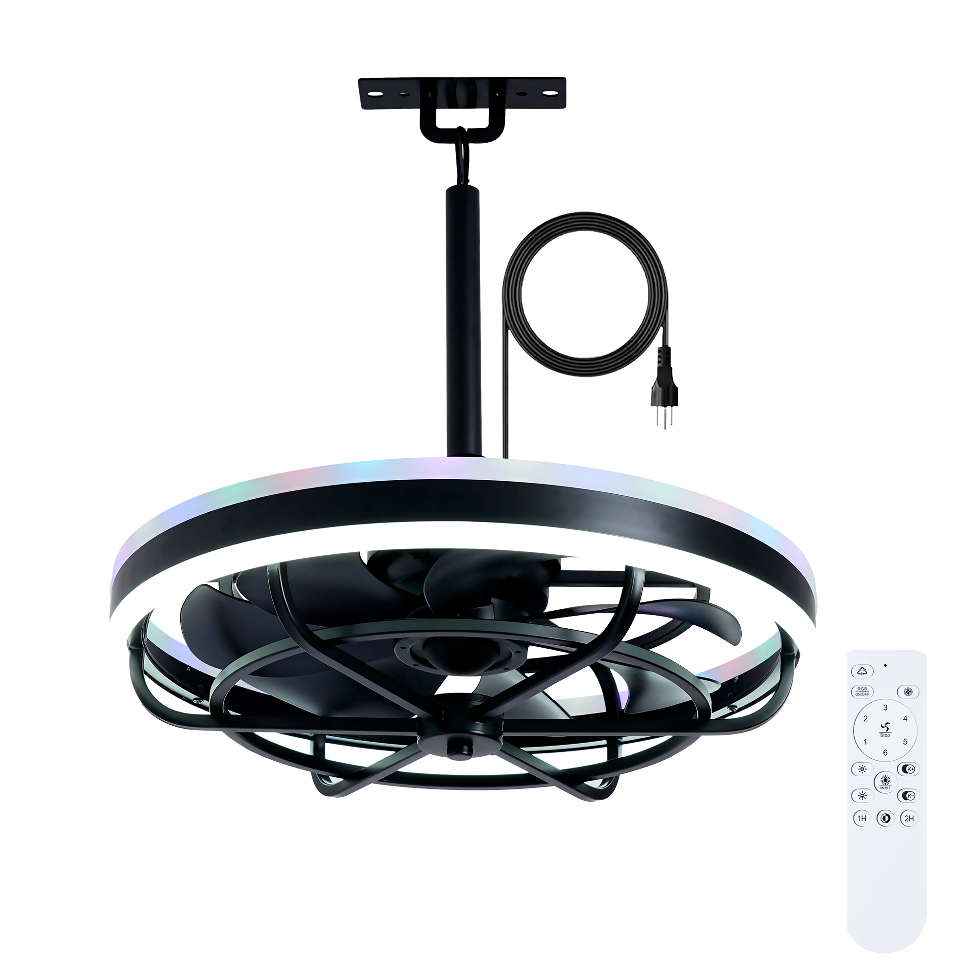 Ventilateur plafond LED intérieur/extérieur 3000-6500K noir mat