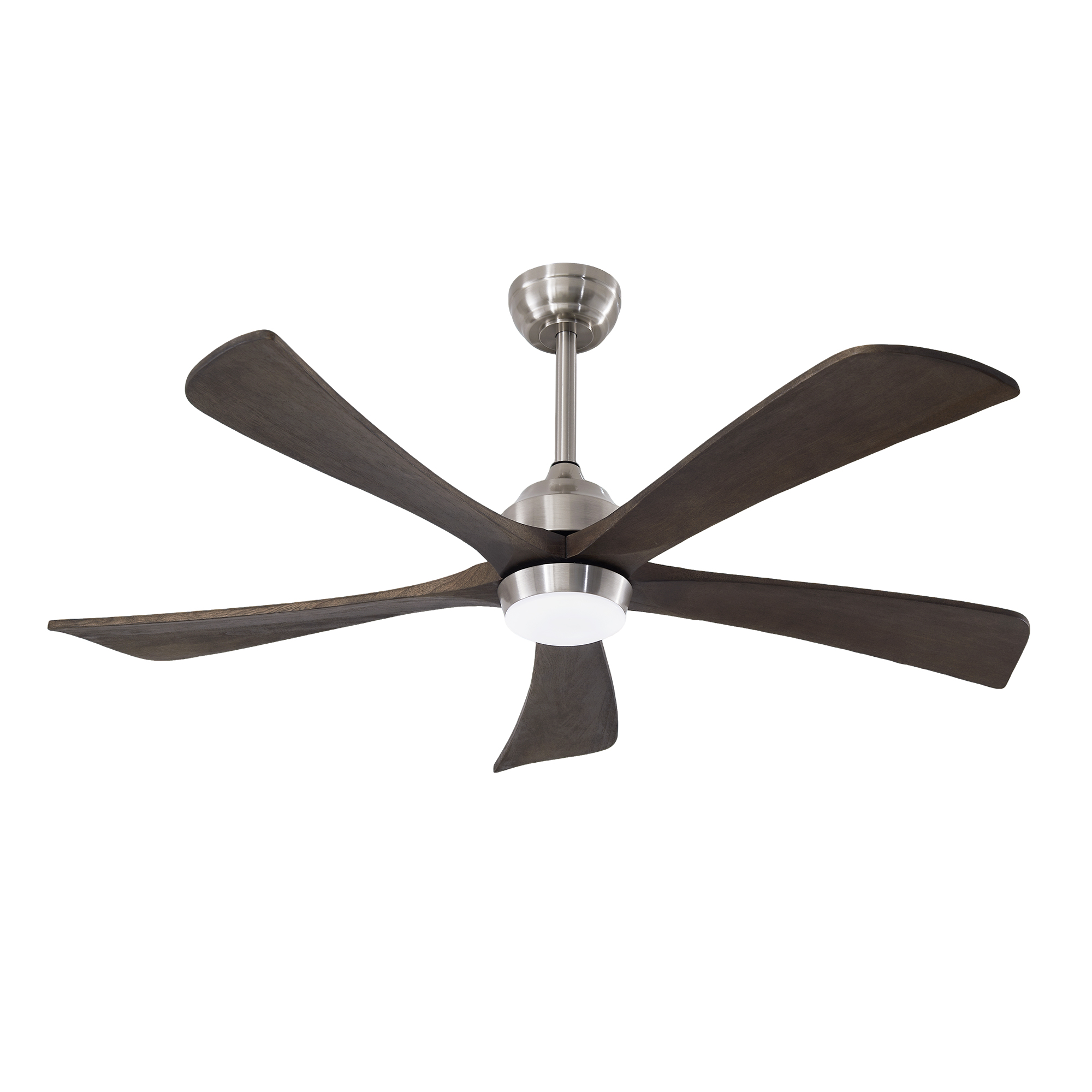 Ventilateur plafond 52" 5 pales, lumières, télécommande nickel