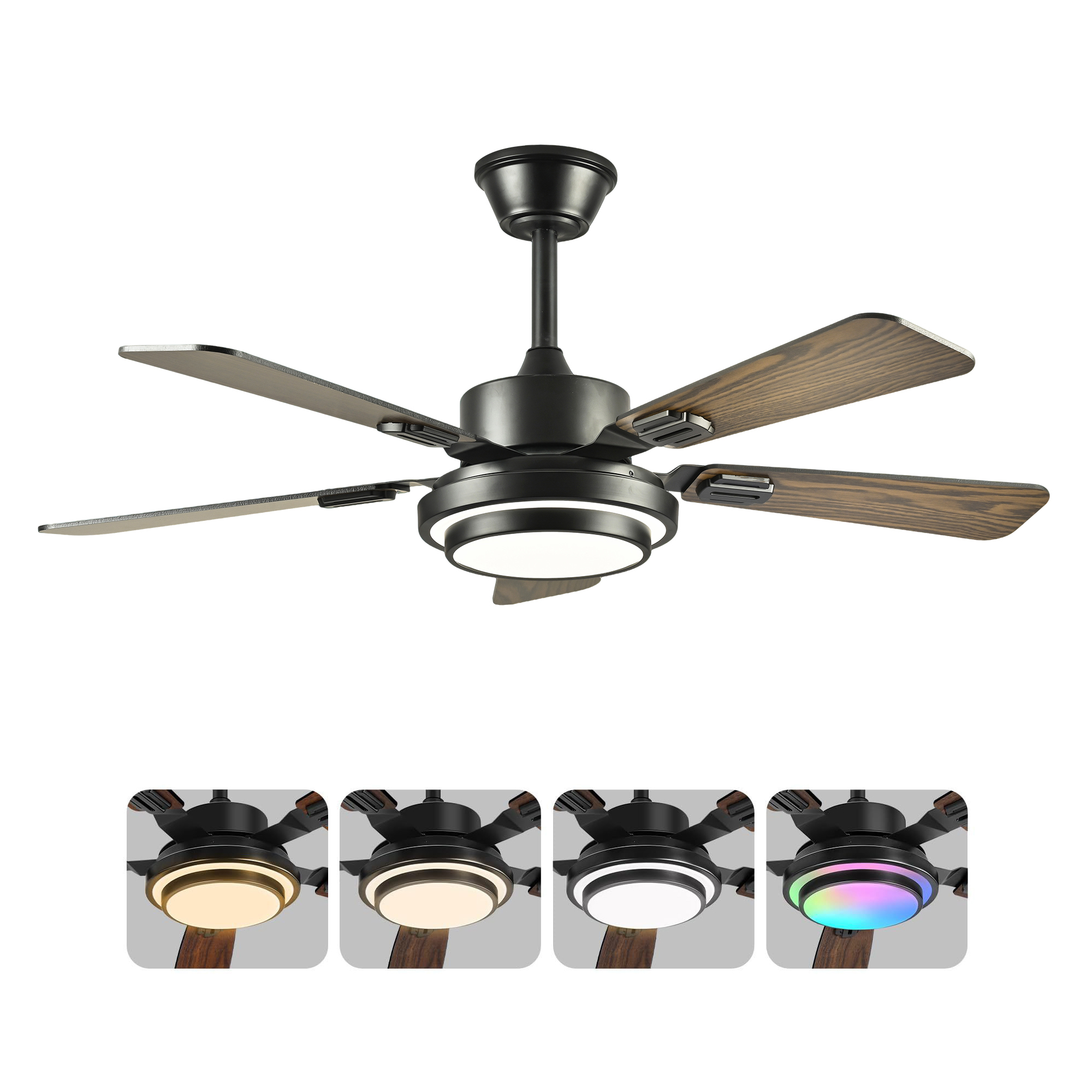 42po ventilateur 5 pales LED gradable 3000-6500K moteur DC noir
