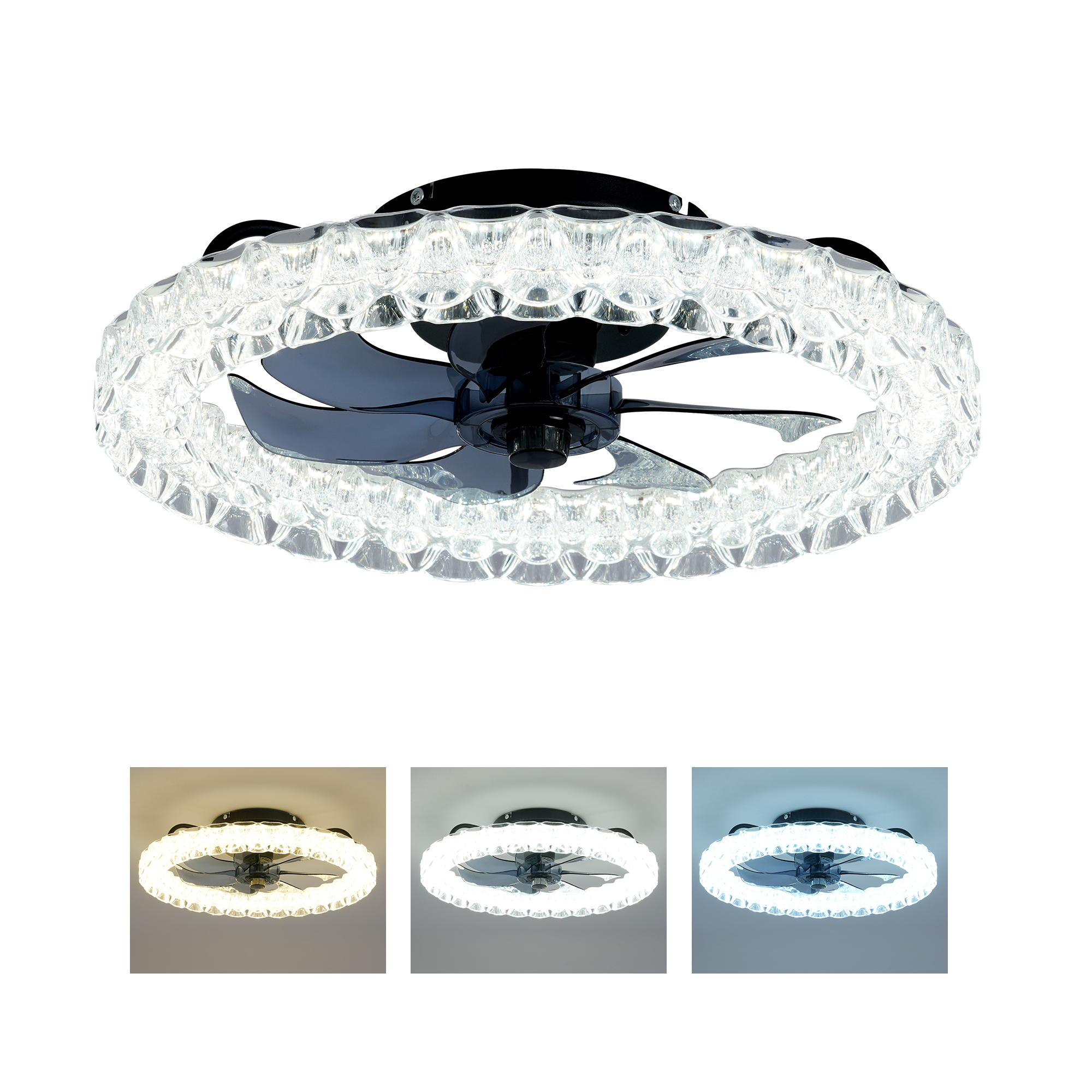 Ventilateur de plafond Galaxy avec kit LED et télécommande, gradable 3000-6500K, noir mat