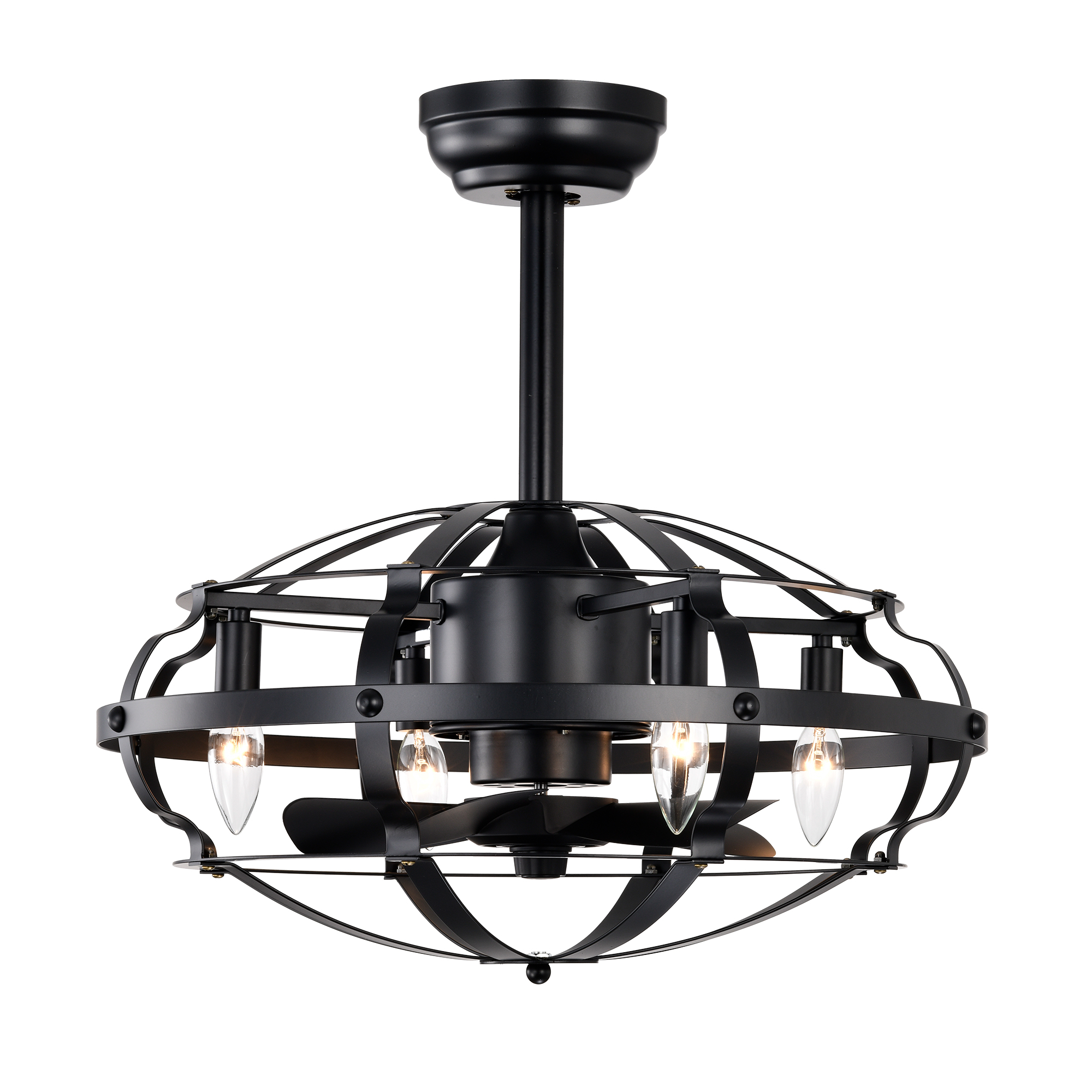 Ventilateur plafond 20.63po cage ferme ampoules non incluses noir