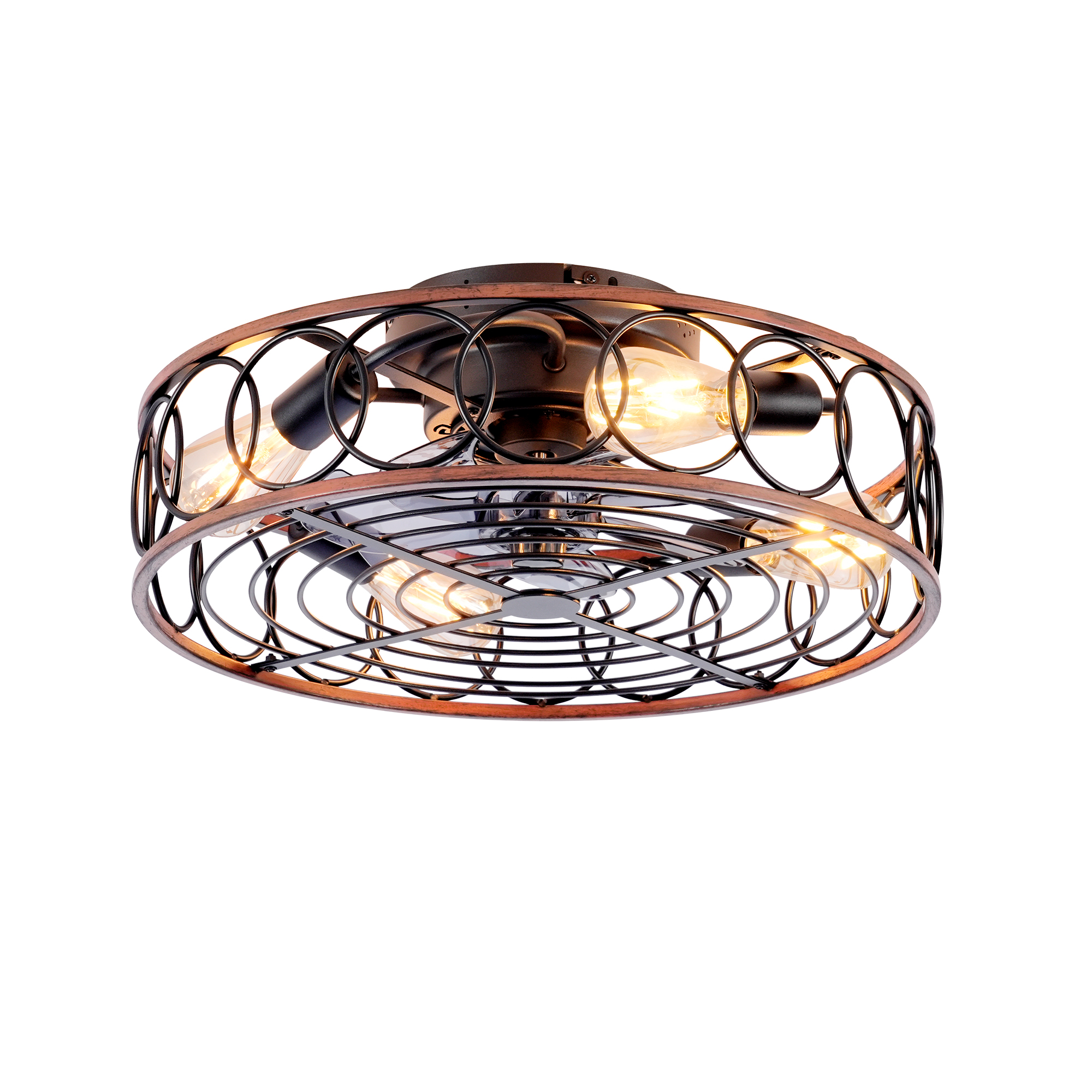 Ventilateur Plafond 20 po Cagé Lumières Télécommande Noir Moteur Réversible