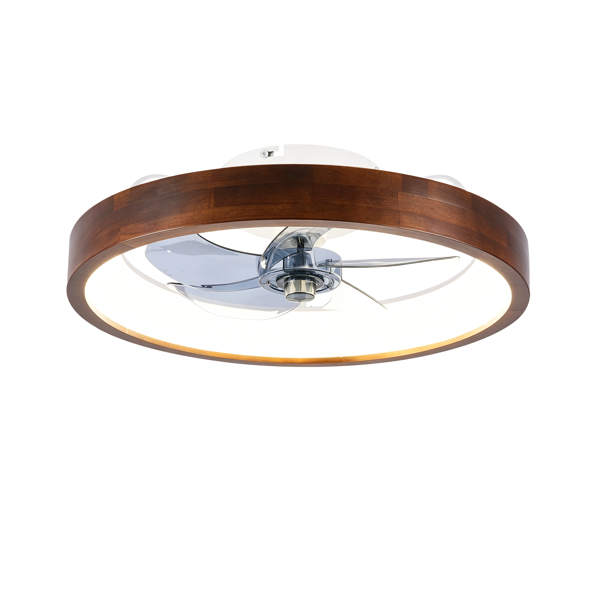 Ventilateur plafond 20po LED, dimmable, 6 vitesses, bois blanc