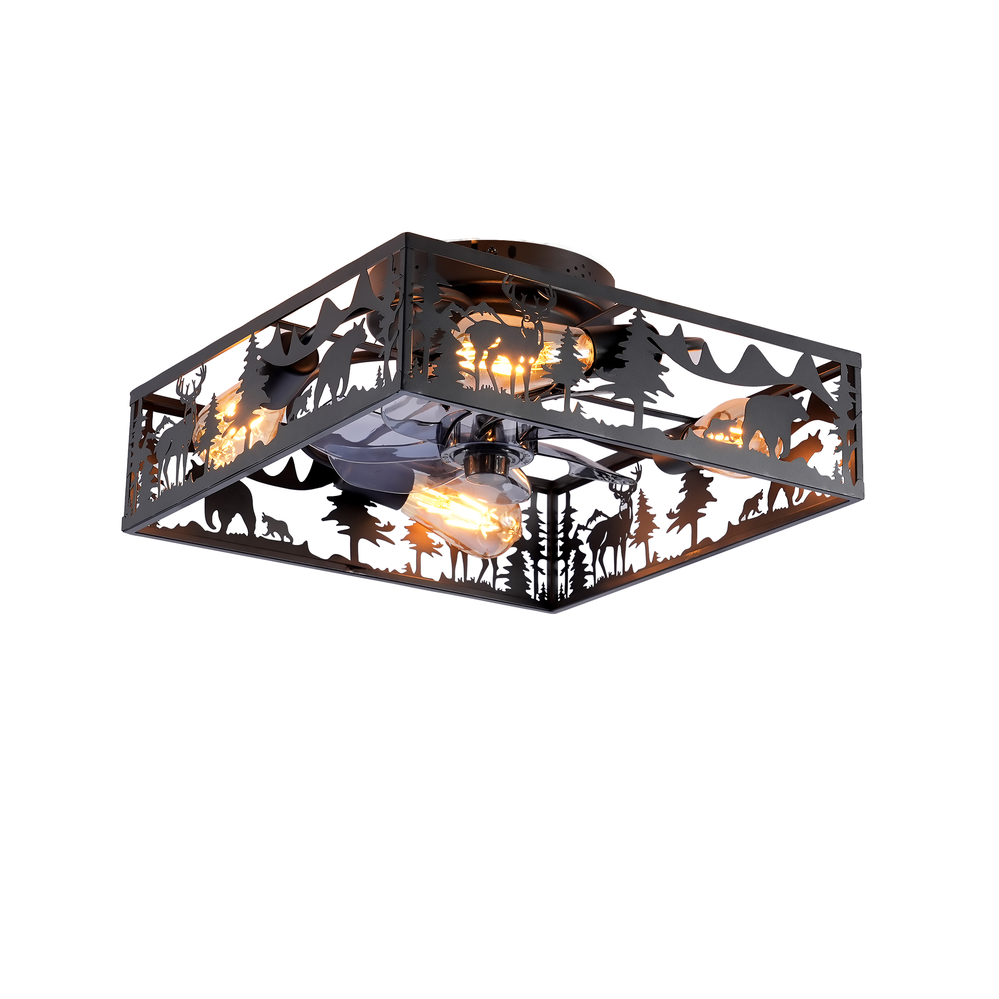 Ventilateur plafond 20po carré sans pales 6 vitesses télécommande noir mat