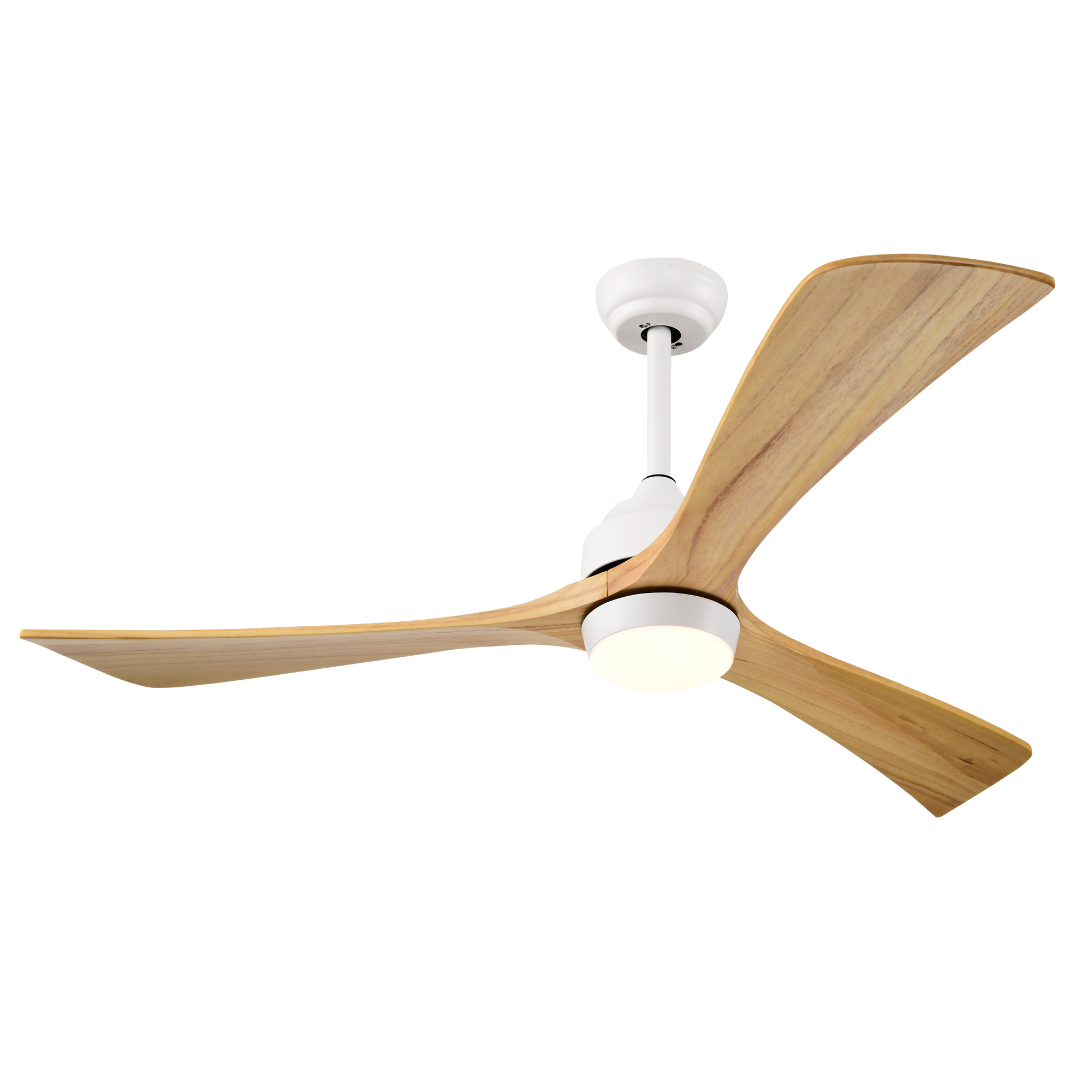 Ventilateur plafond 52 po 3 pales bois blanc naturel DEL