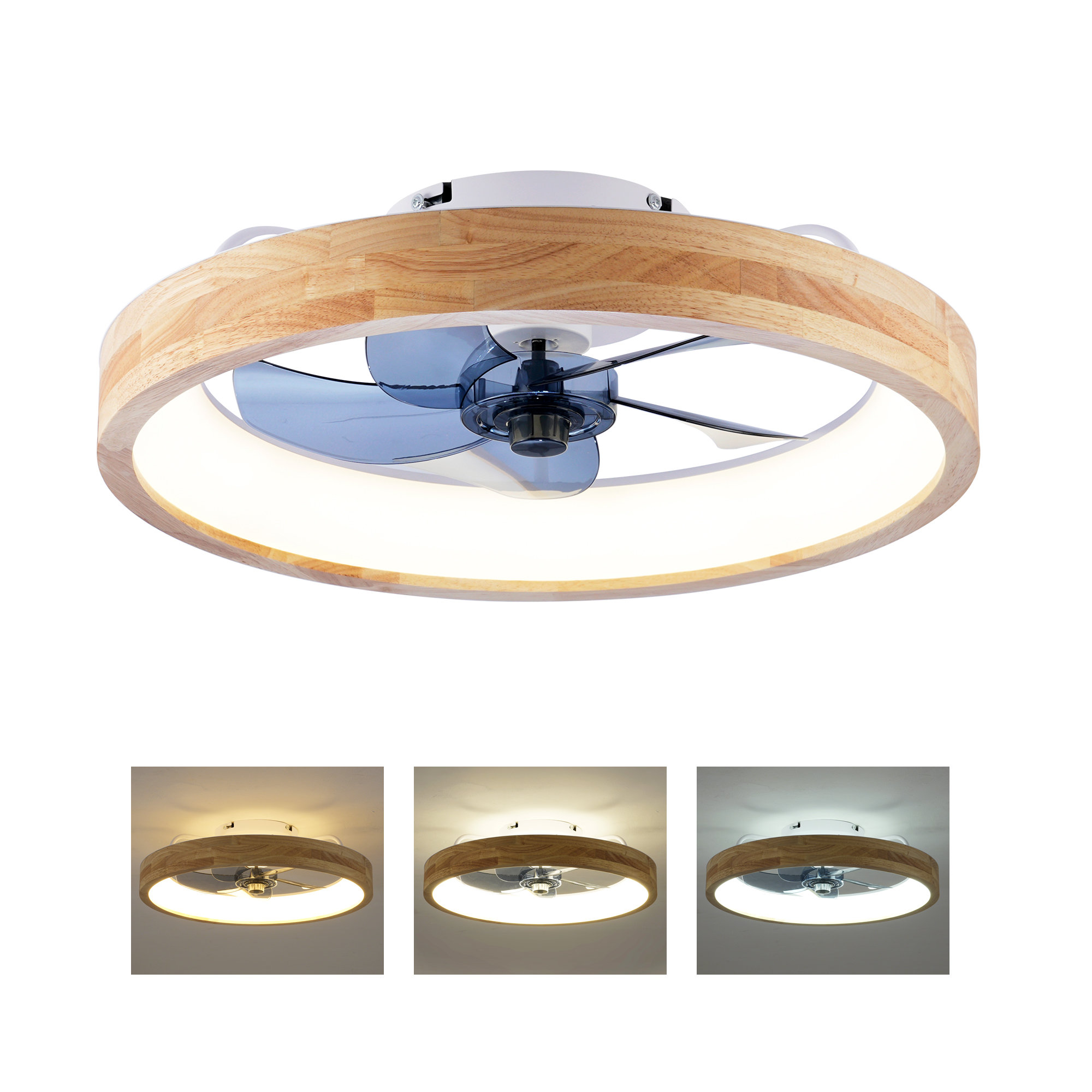 Ventilateur plafond 20" LED gradable 3000-6500K, moteur DC, blanc mat