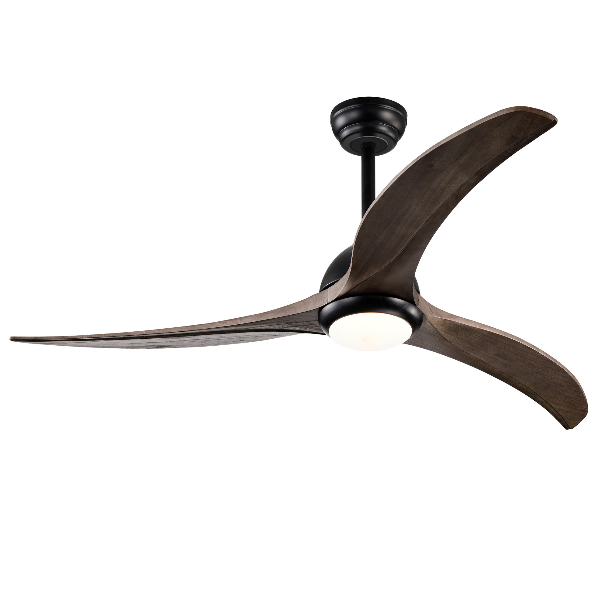 Ventilateur plafond 52 po, lames bois massif, télécommande, noir mat