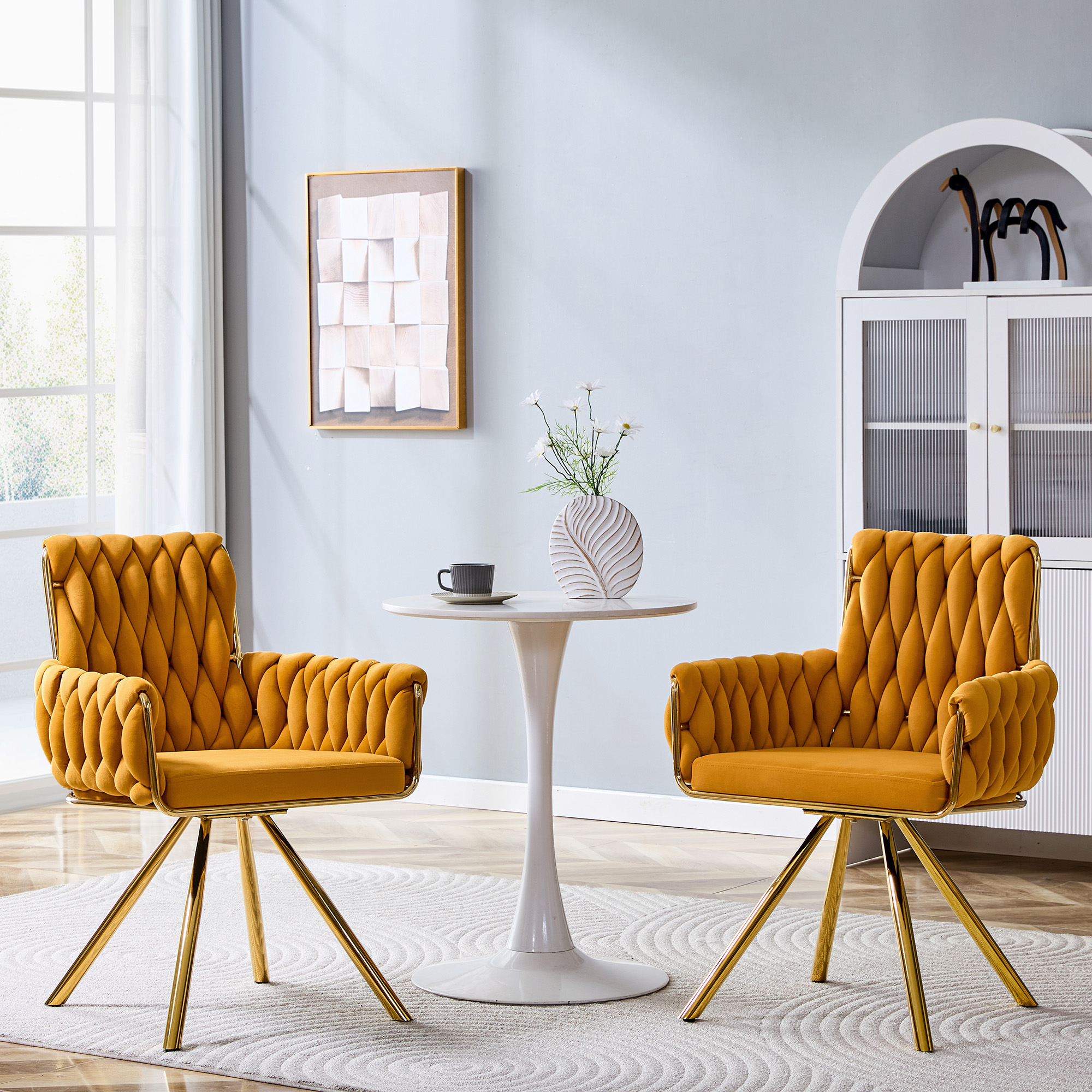 2 Chaises velours tressé or jaune luxe
