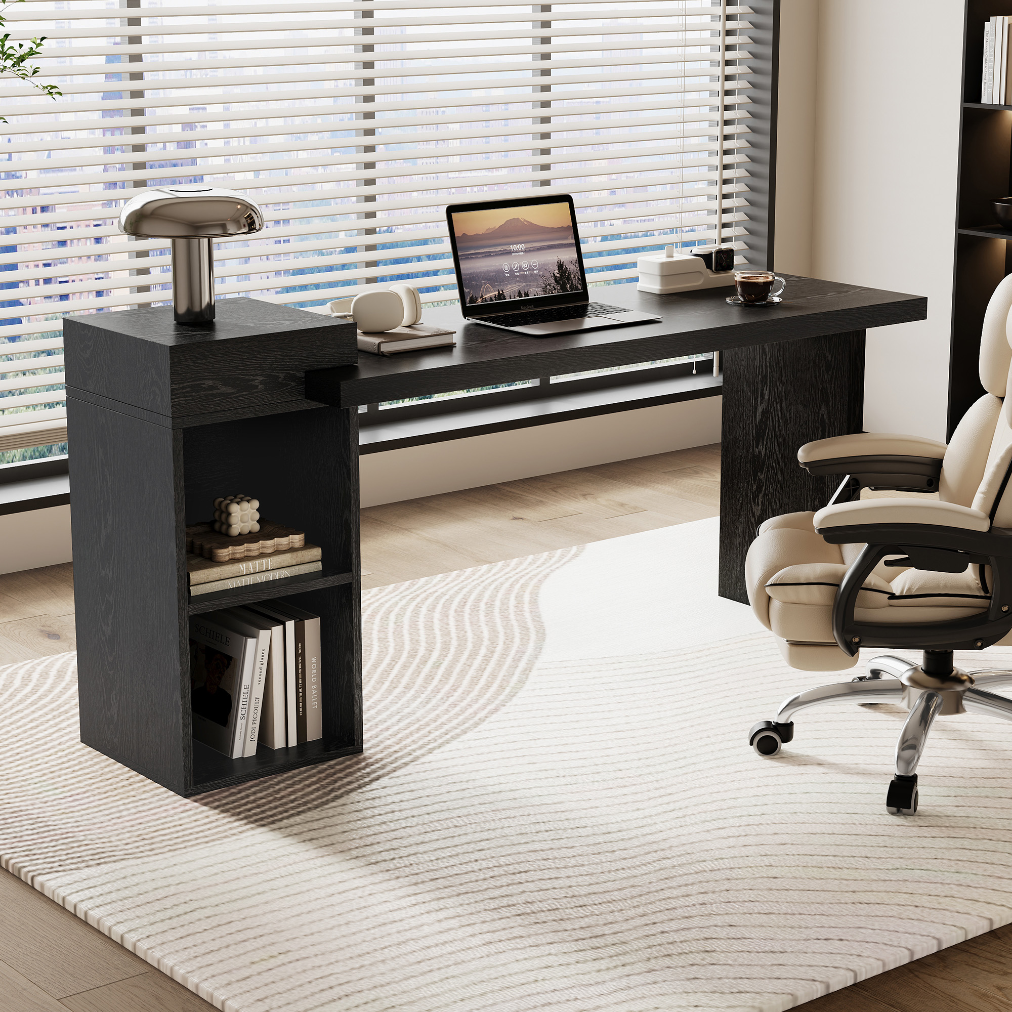 Table console bois moderne 2 tablettes rangement ouvert