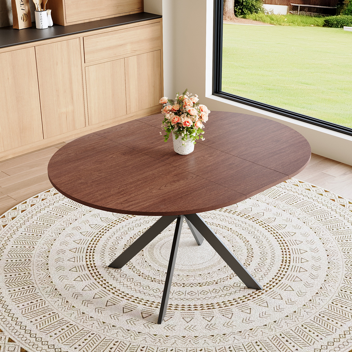 Table à manger extensible rond 43-54po - Pieds métal, 4-6 places
