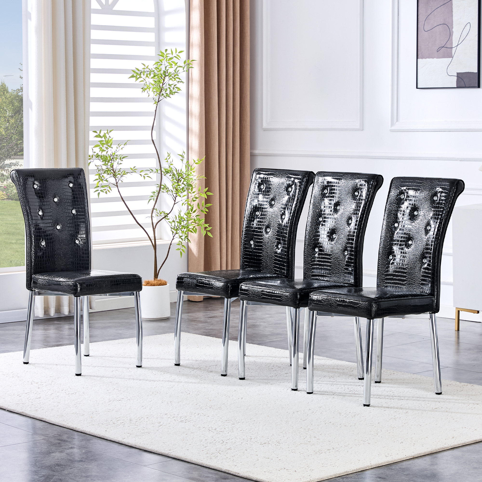 Ensemble de 4 chaises de salle à manger peau d'alligator, design boucle cristal