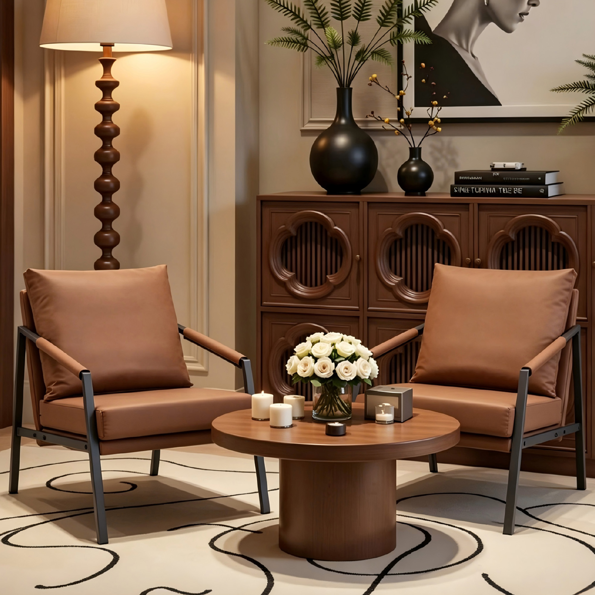 Fauteuil accent cuir synthétique, cadre métal noir industriel