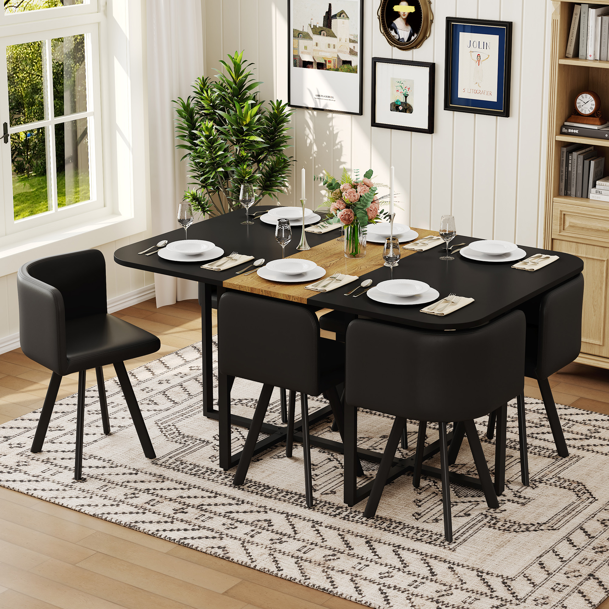 Ensemble salle à manger 7pc table + 6 chaises PU noir bois