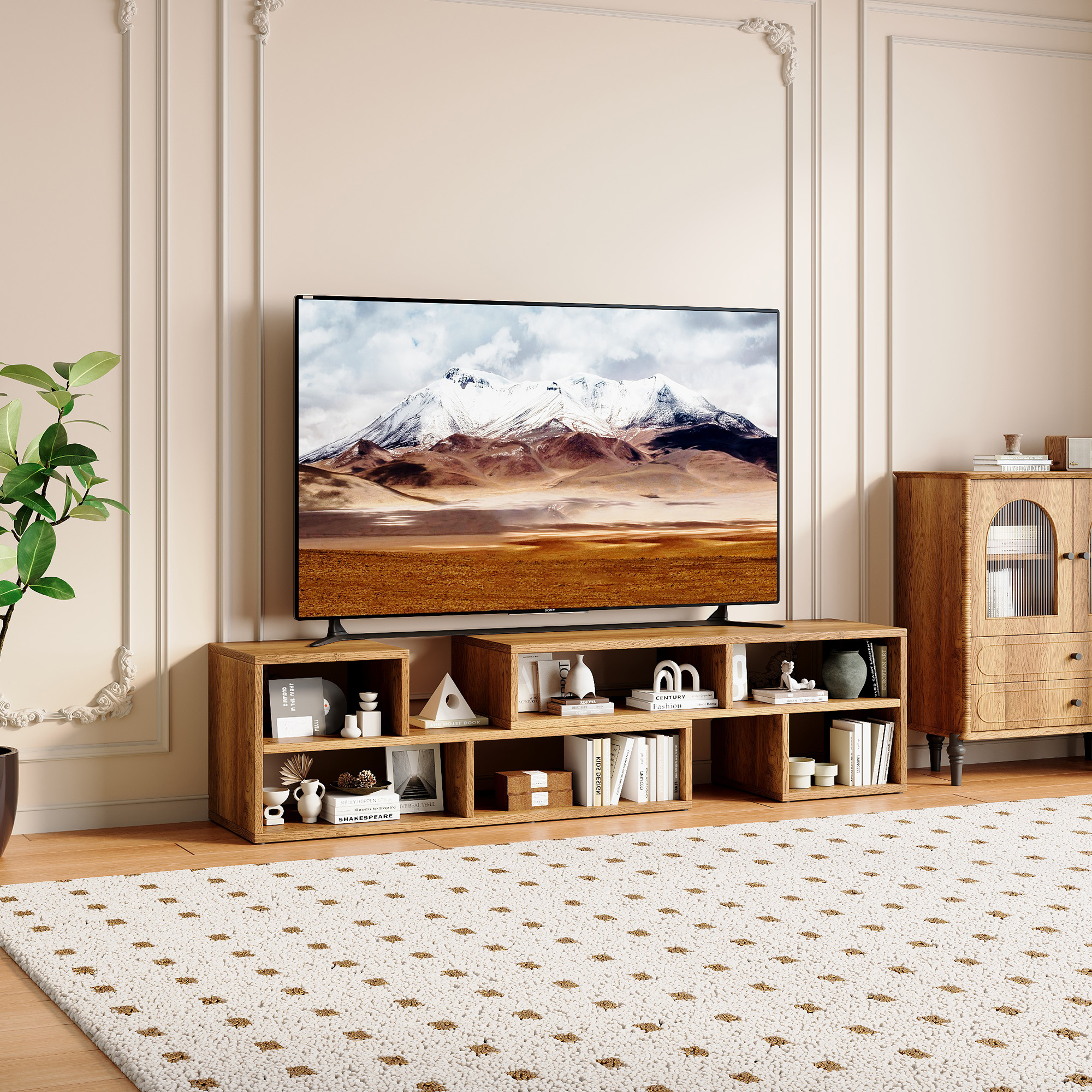 Meuble TV modulaire bois rustique avec rangements ouverts