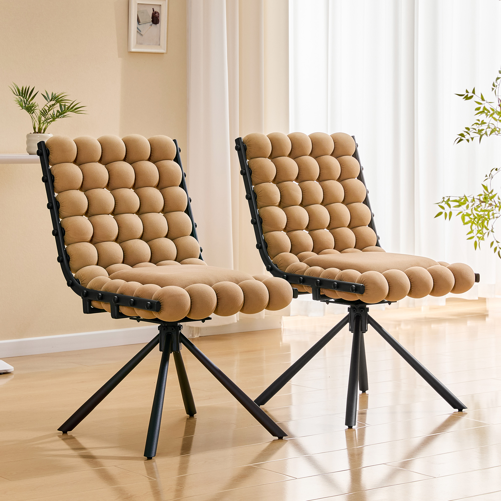 2 Chaises velours bulle jambes noires modernes