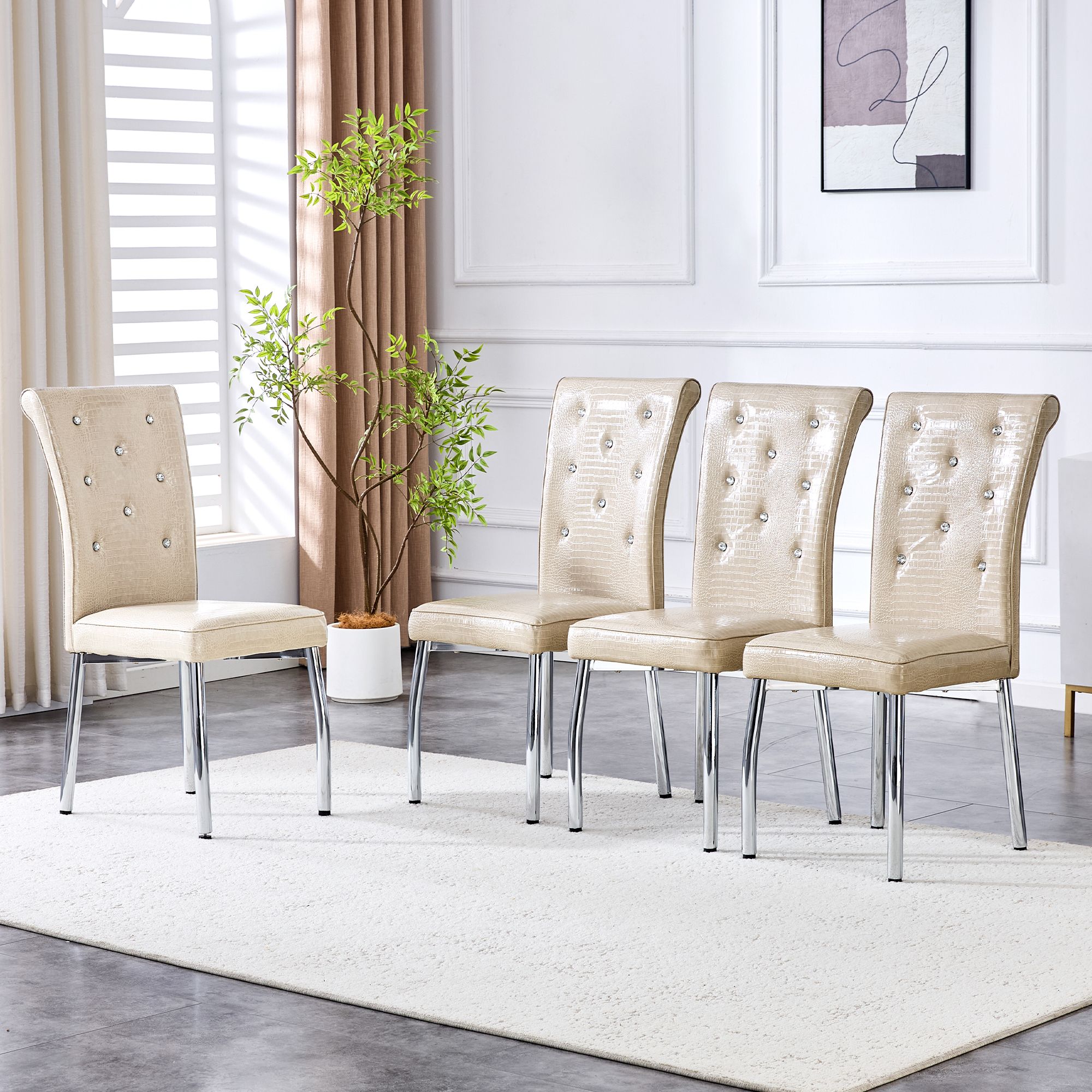 Ensemble 4 chaises salle à manger cuir croco beige