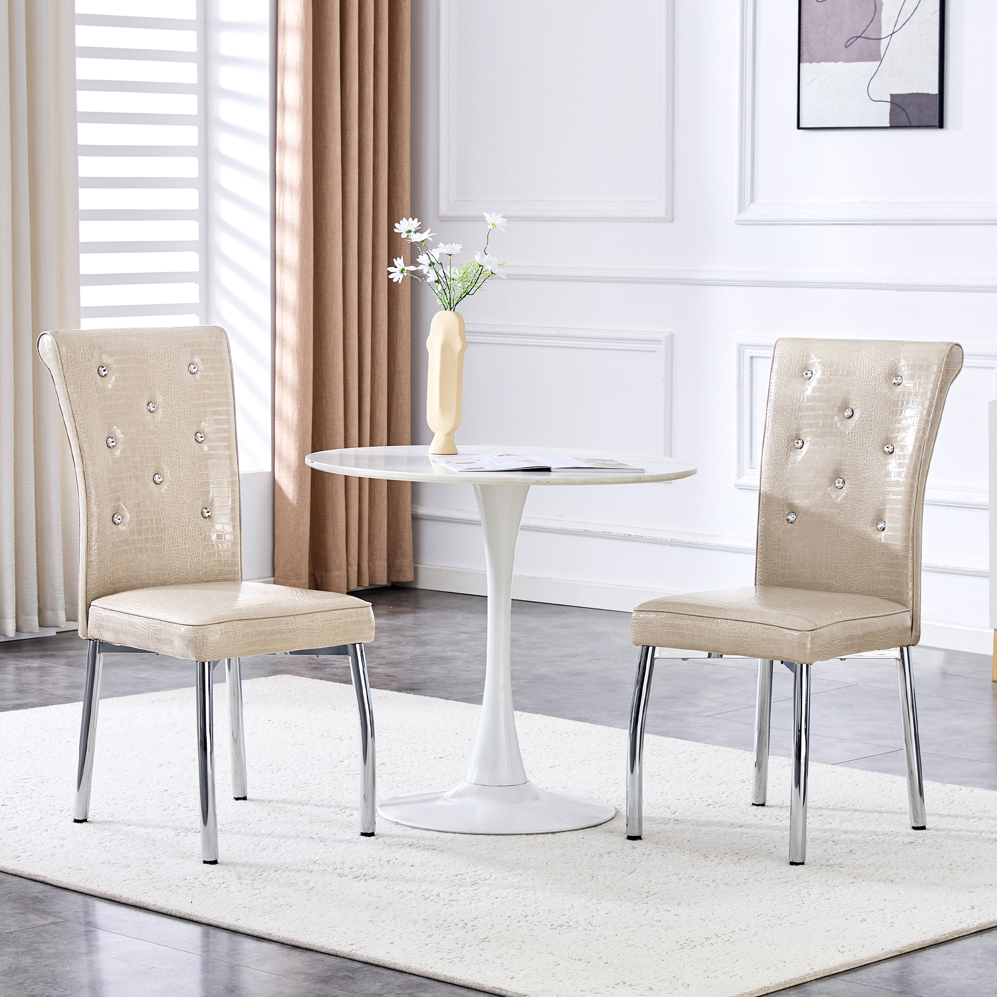 2 chaises salle à manger cuir crocodile beige, design vintage