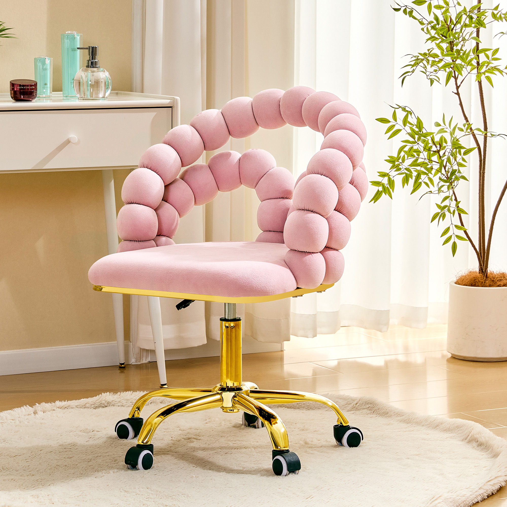 Chaise vanité velours bulle or pivotante