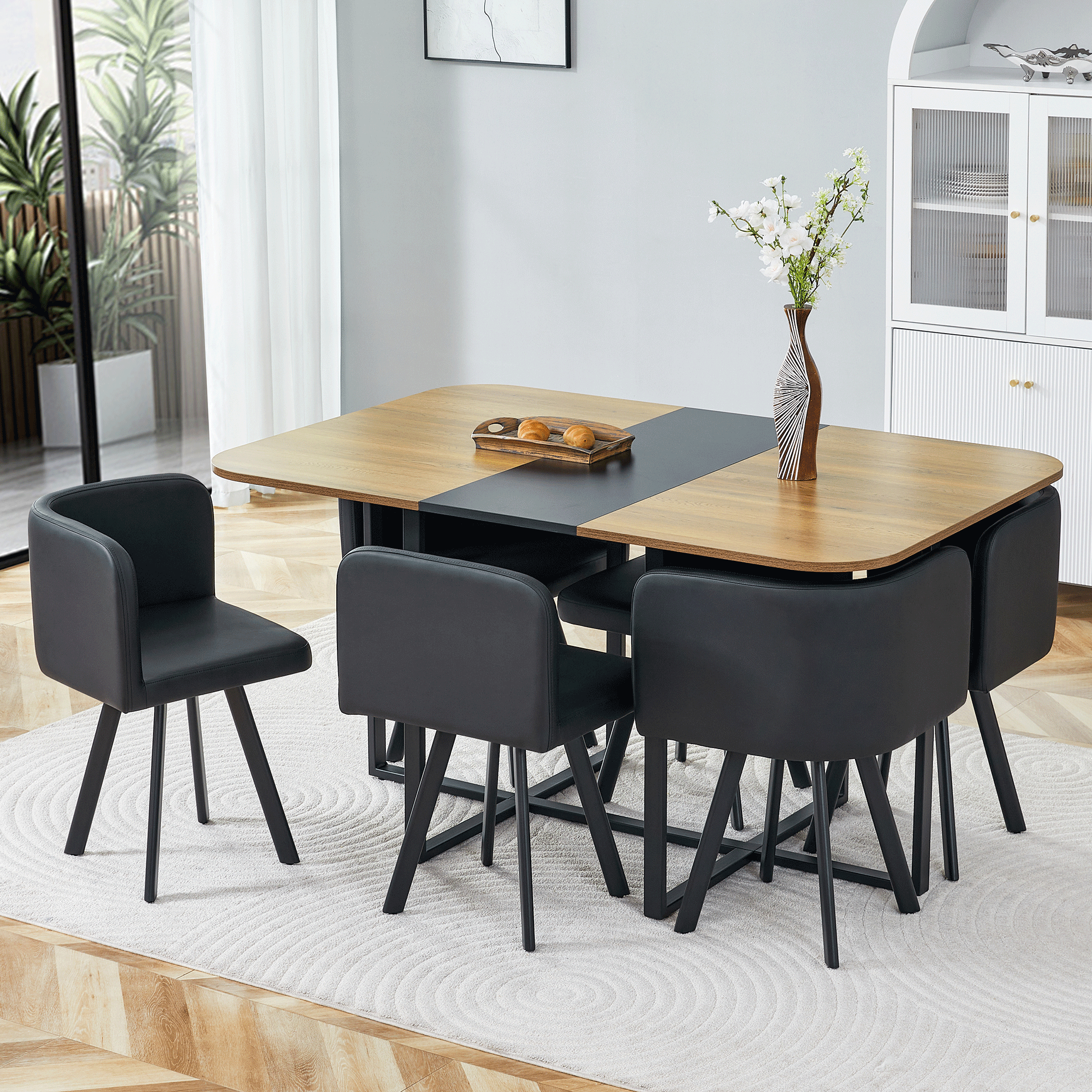 Ensemble salle à manger 7 pièces, table et 6 chaises noires