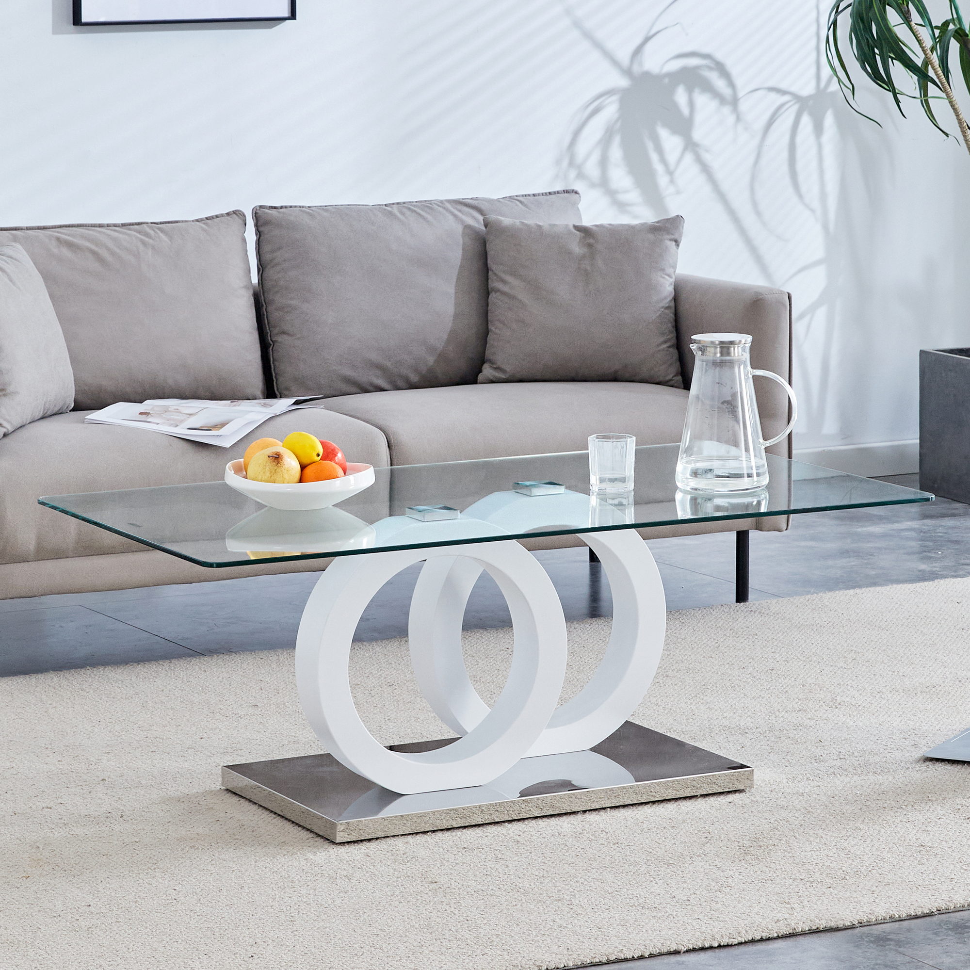 Table à café verre et MDF base blanche 47,2x25,6x17,8 po