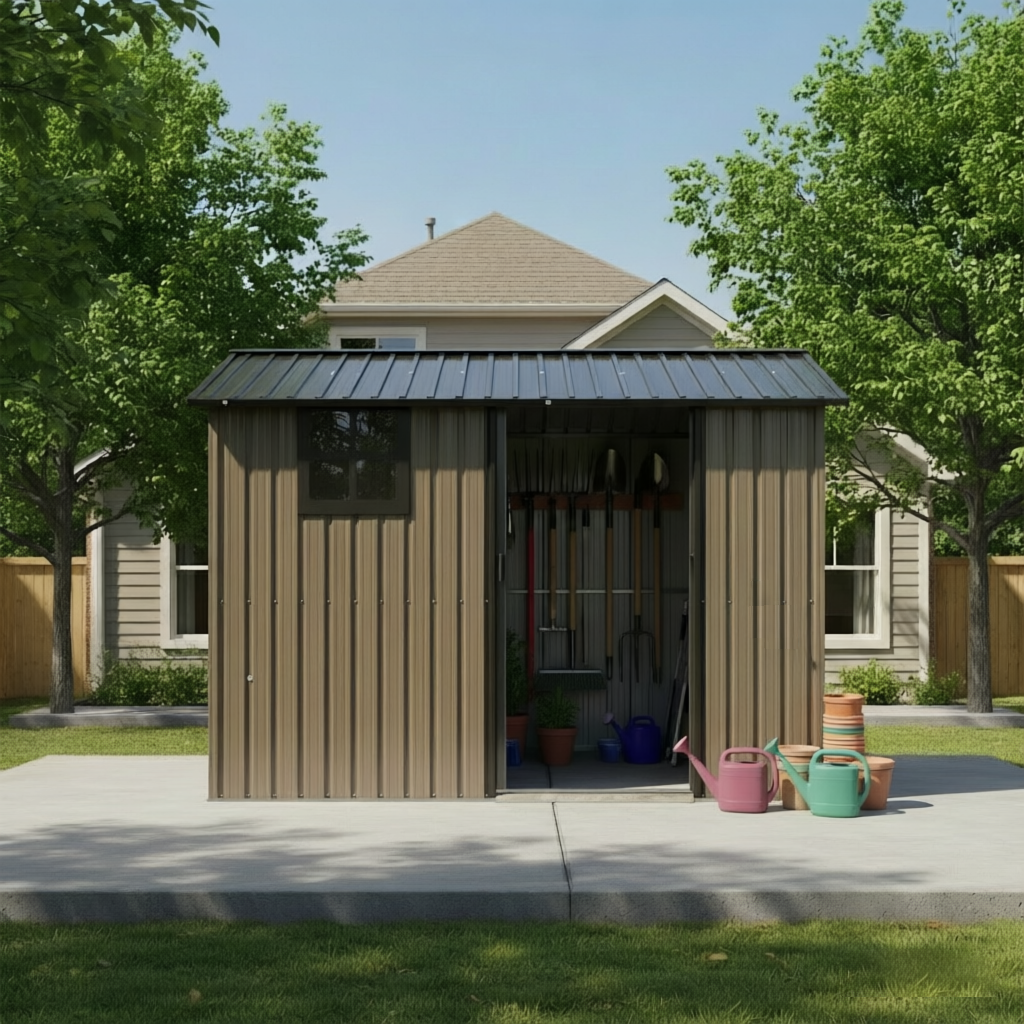Remise rangement acier 8x6 pi porte glissante brun noir
