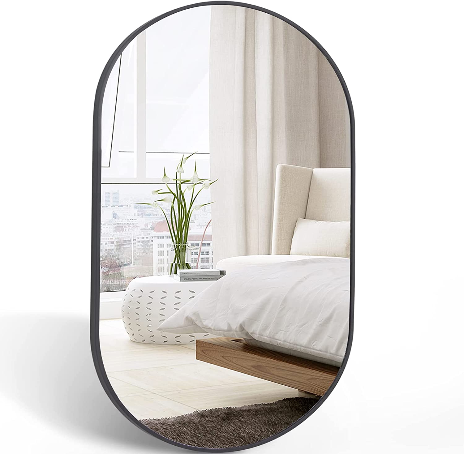 Miroir ovale métal noir 20 x 28 po