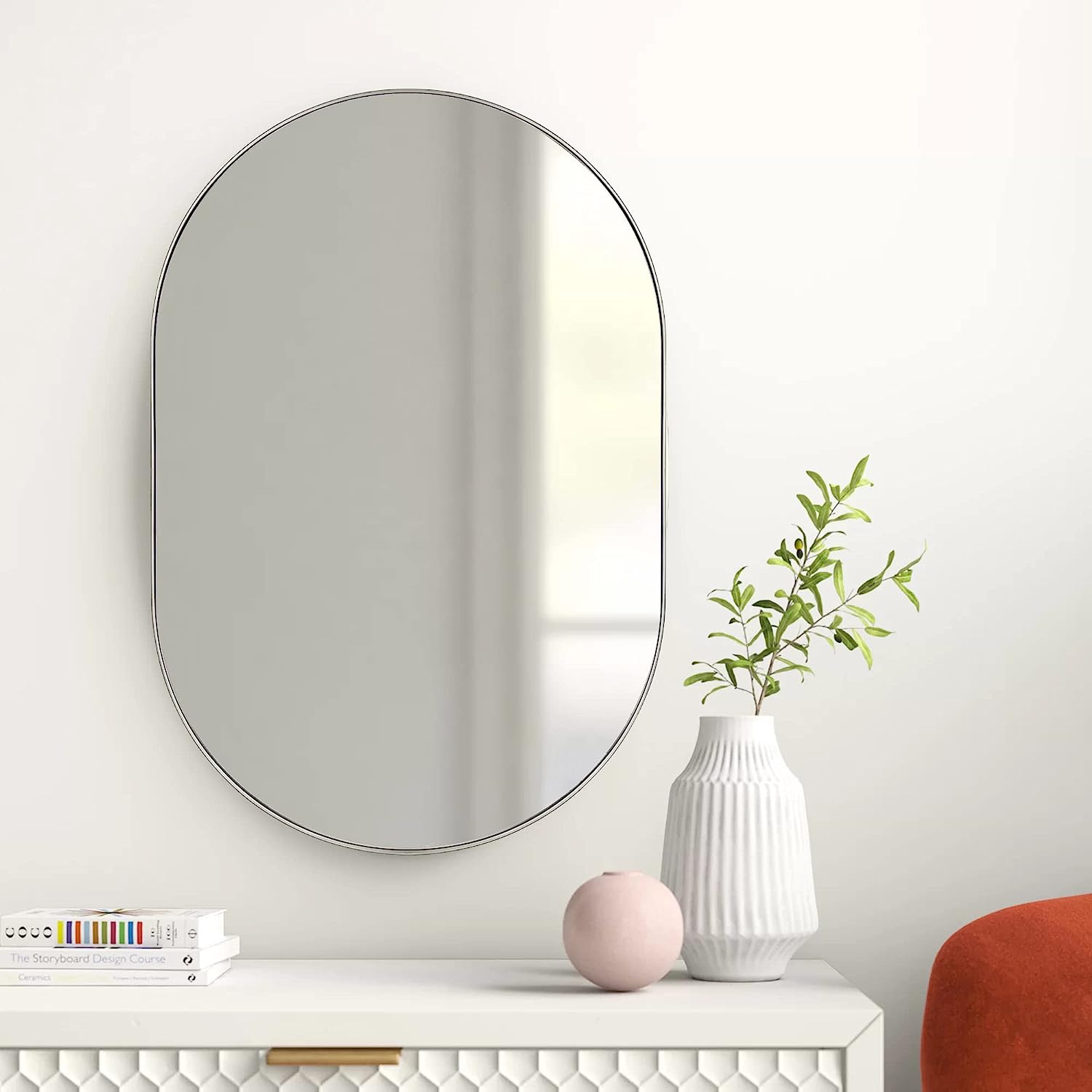 Miroir ovale métal argent 20 x 28 po