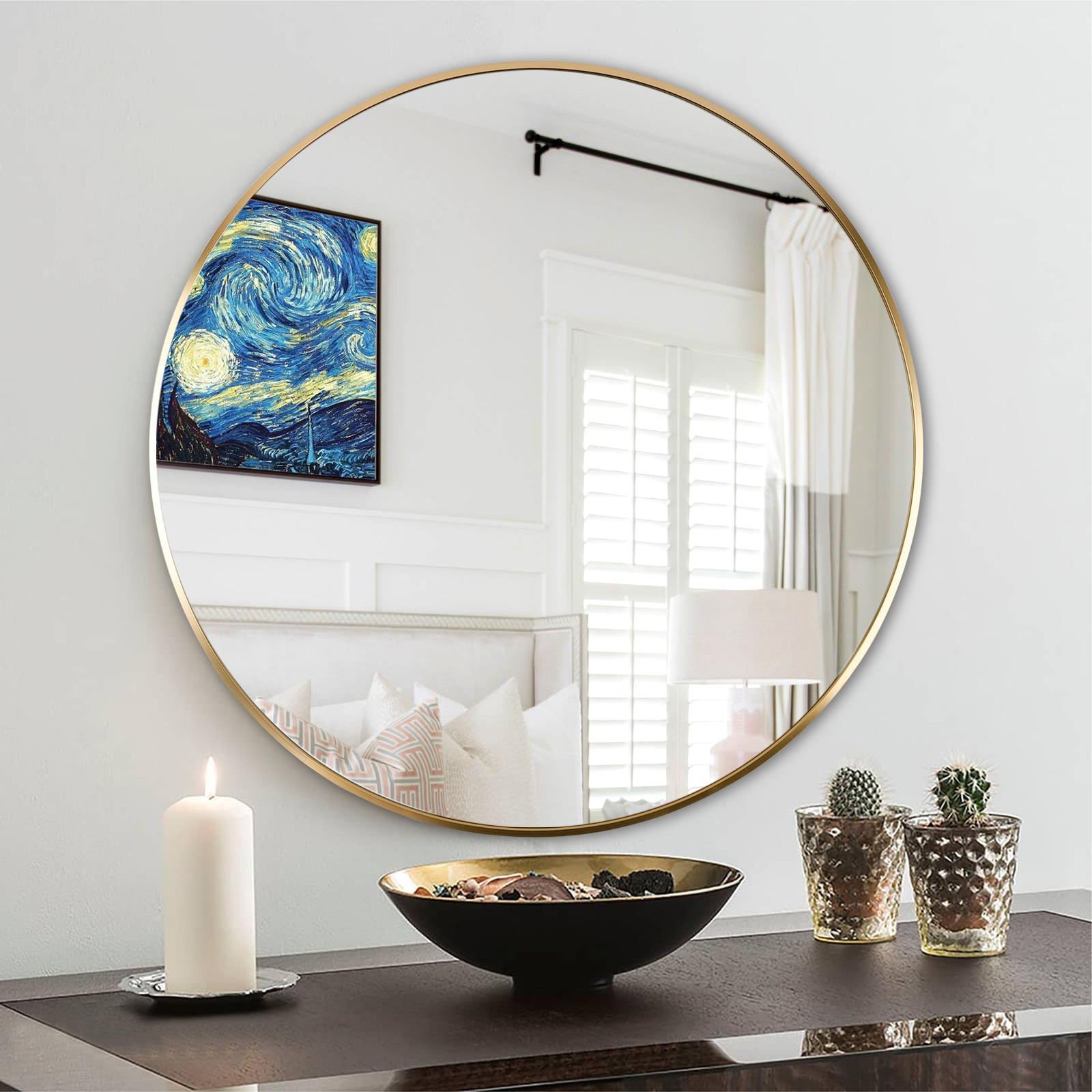 Miroir salle bain rond cadre métal or 24 po W2203P182026