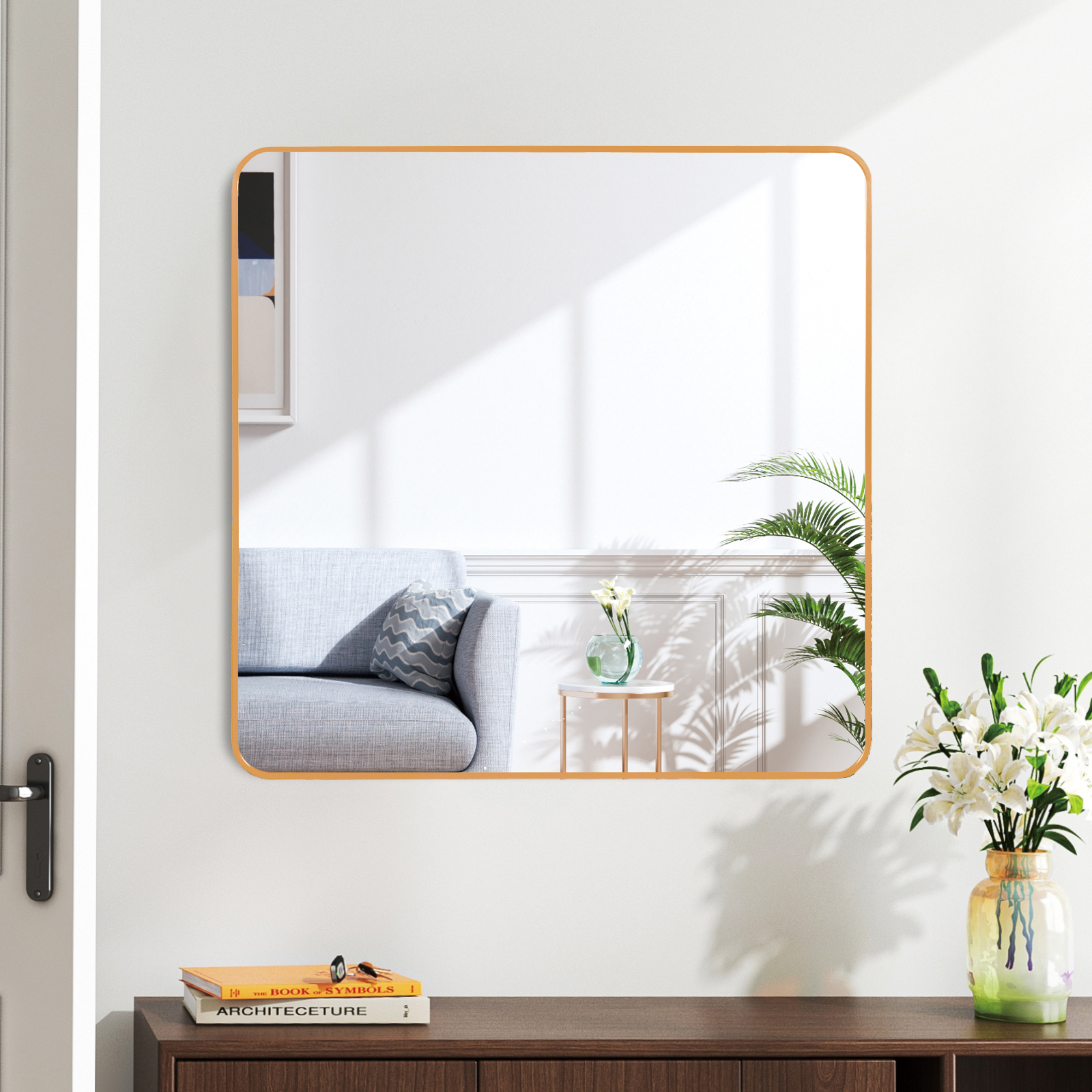 Miroir salle de bain cadre or 30" x 30", mur