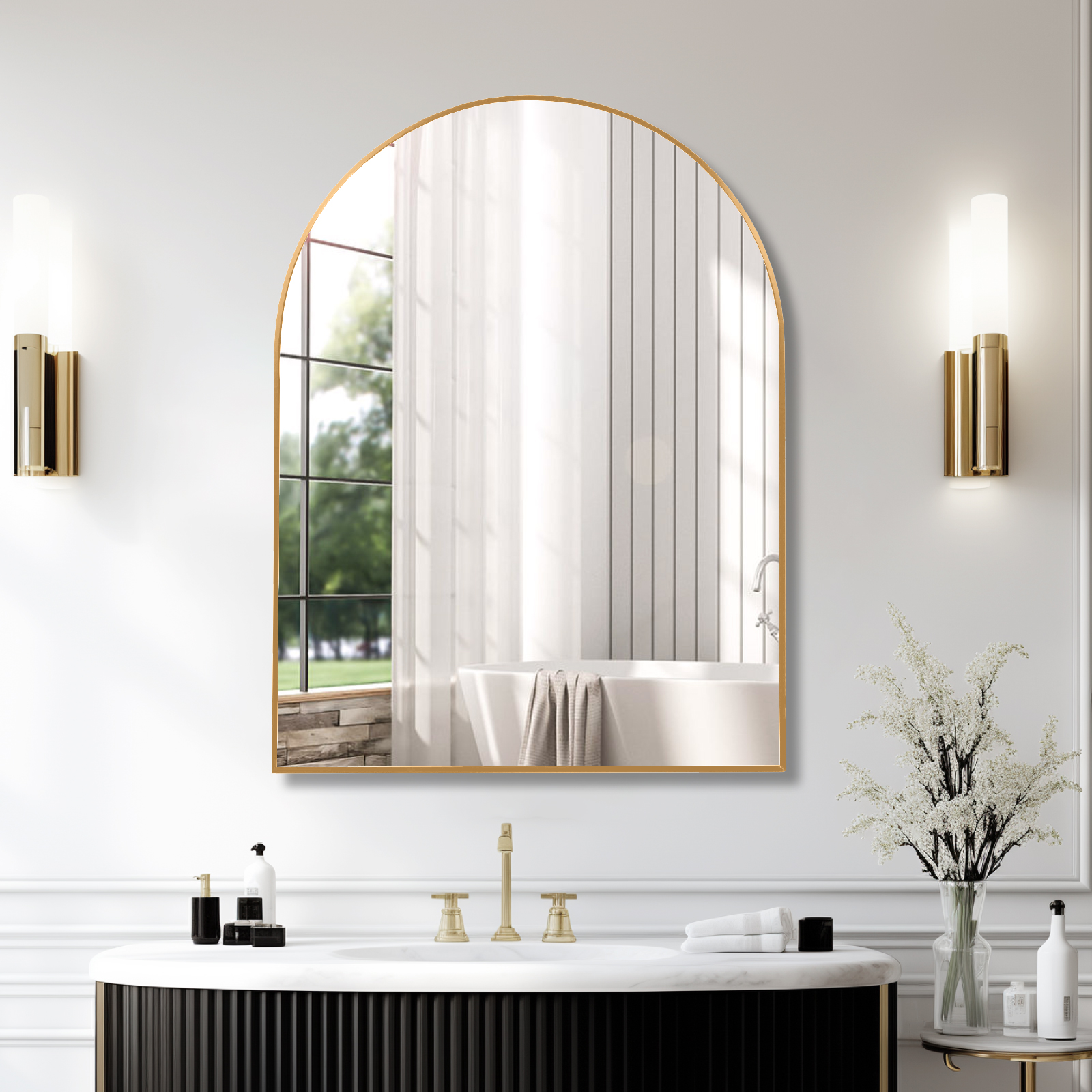 Miroir salle de bain 30x40 po cadre doré arqué