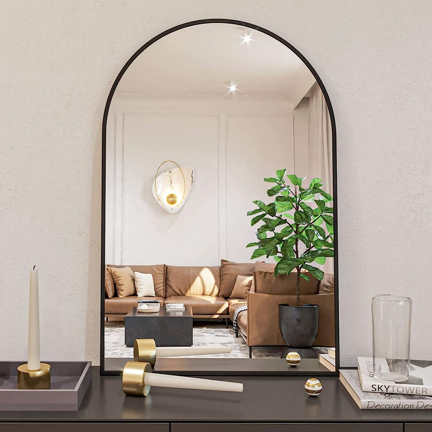Miroir salle bain arqué 24x36 po noir