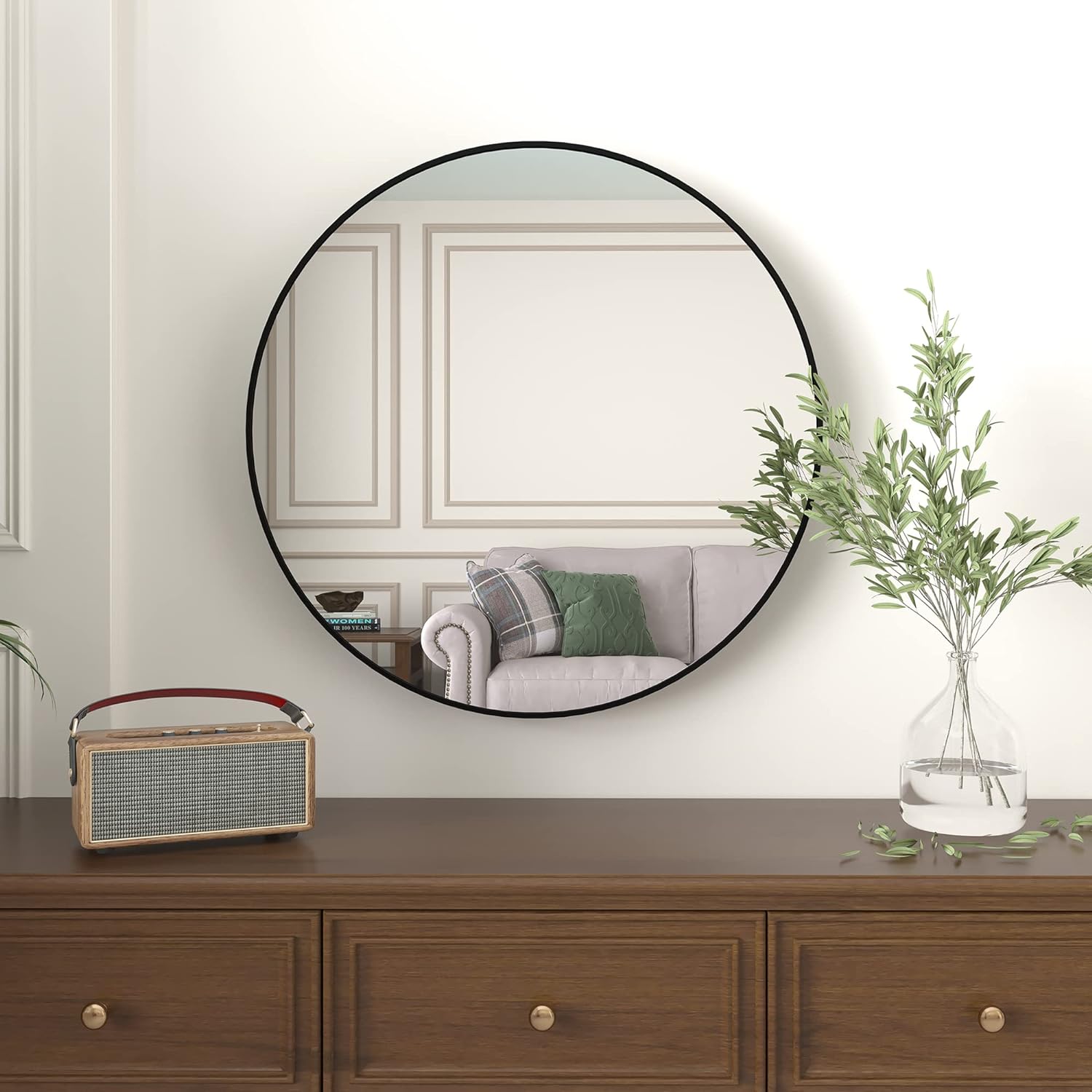 Miroir salle bain rond métal noir 36 po