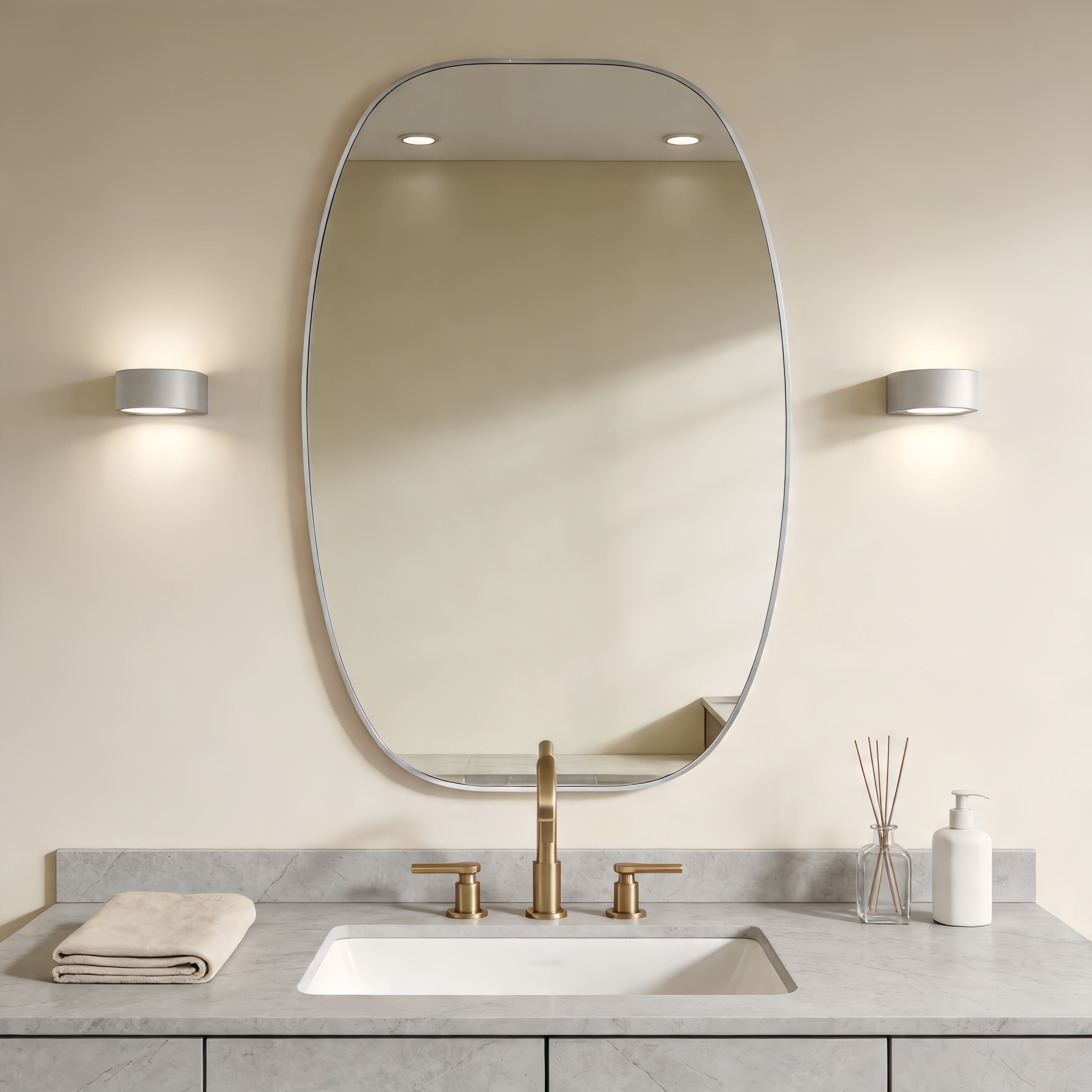 Miroir vanité ovale cadre argent 30x48po salle bain