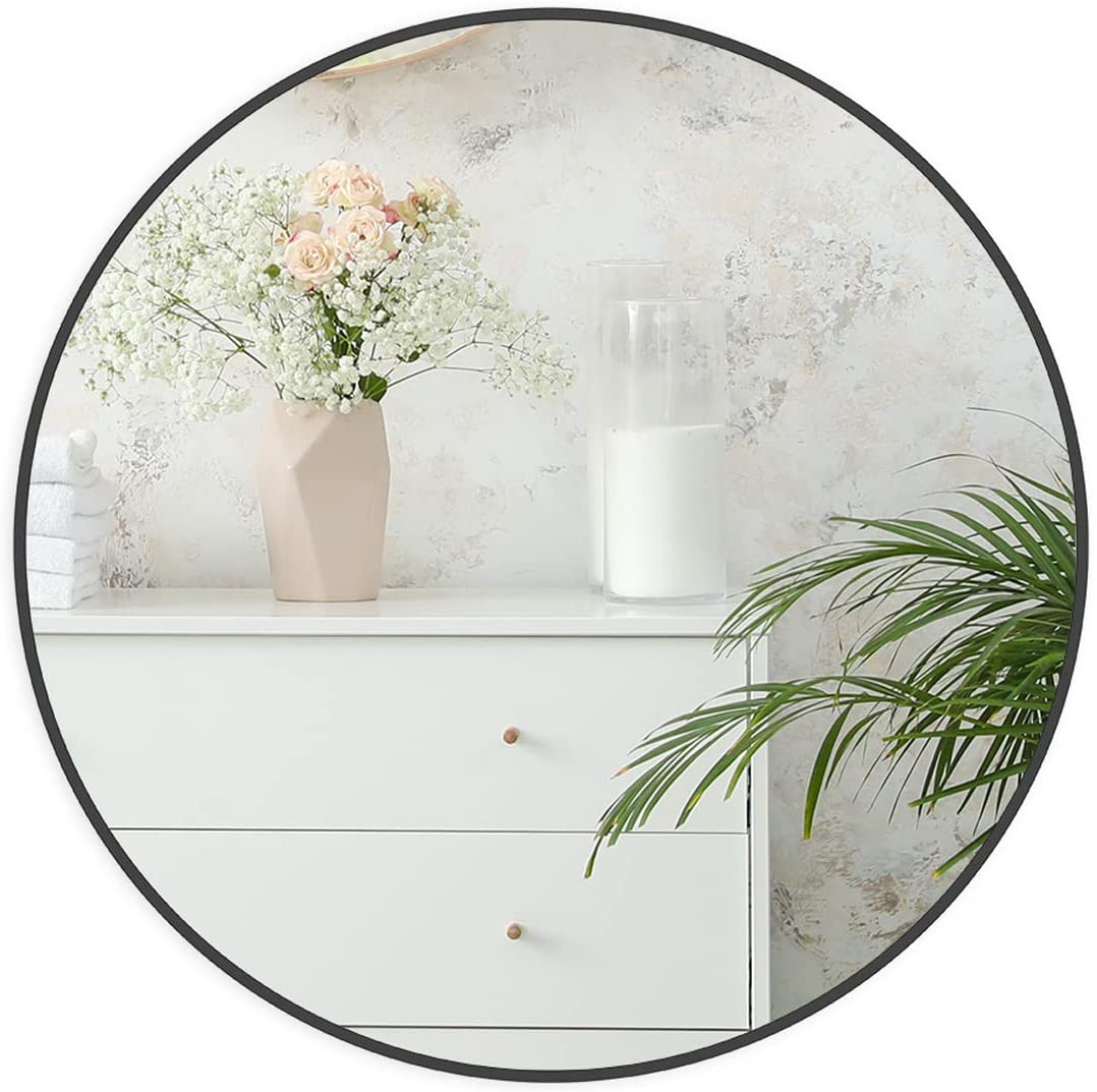 Miroir rond salle bain cadre noir 30po mur