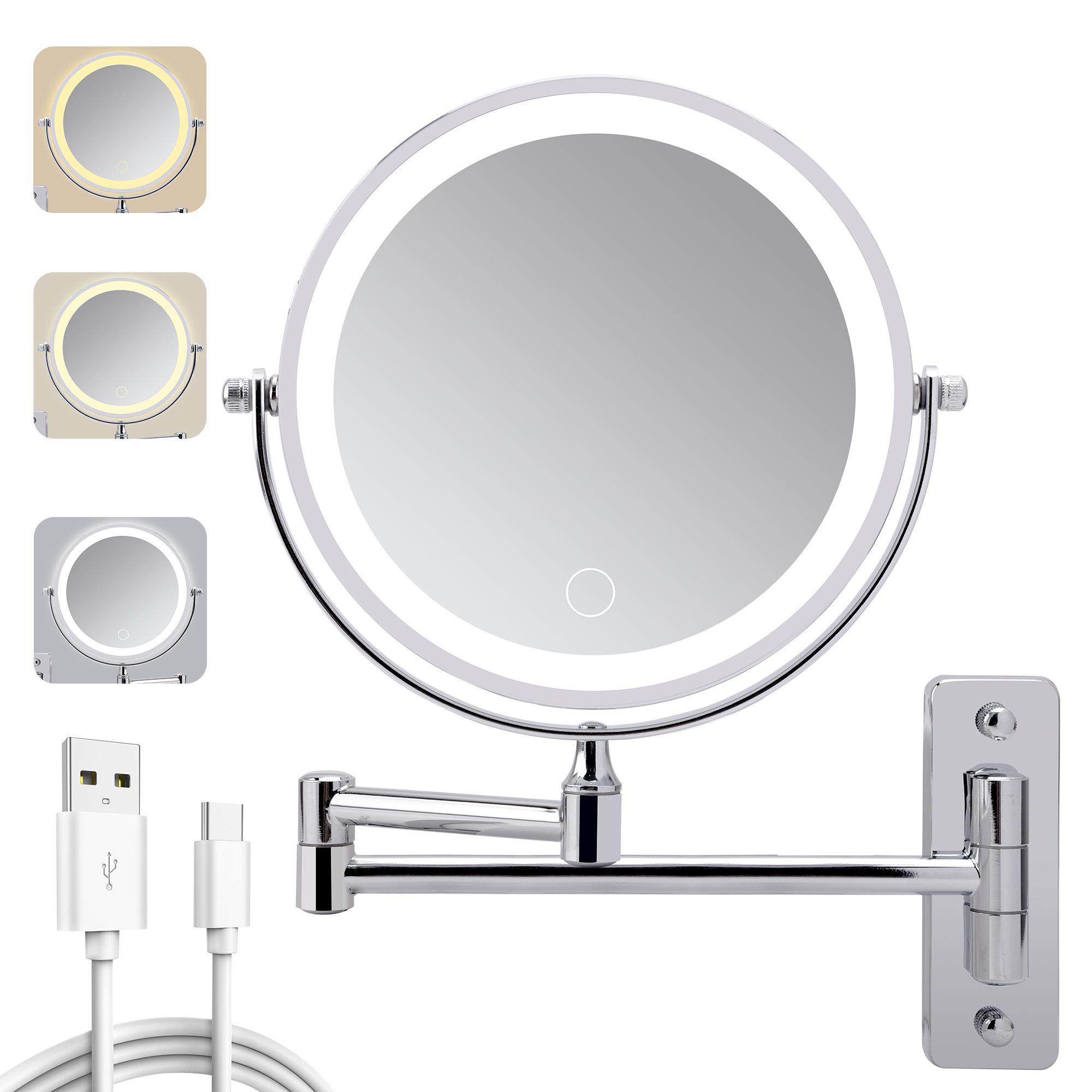 Miroir maquillage mural 1000mAh double face 1X 10X