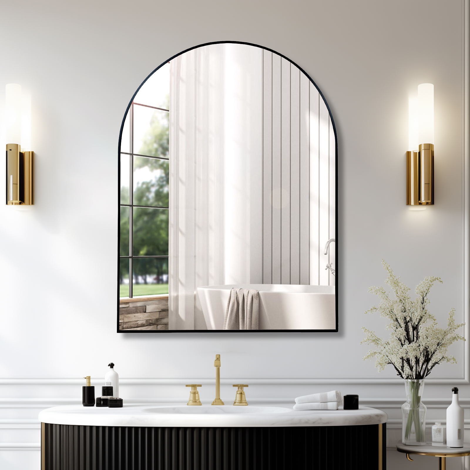 Miroir salle de bain 30x40" métal noir arrondi
