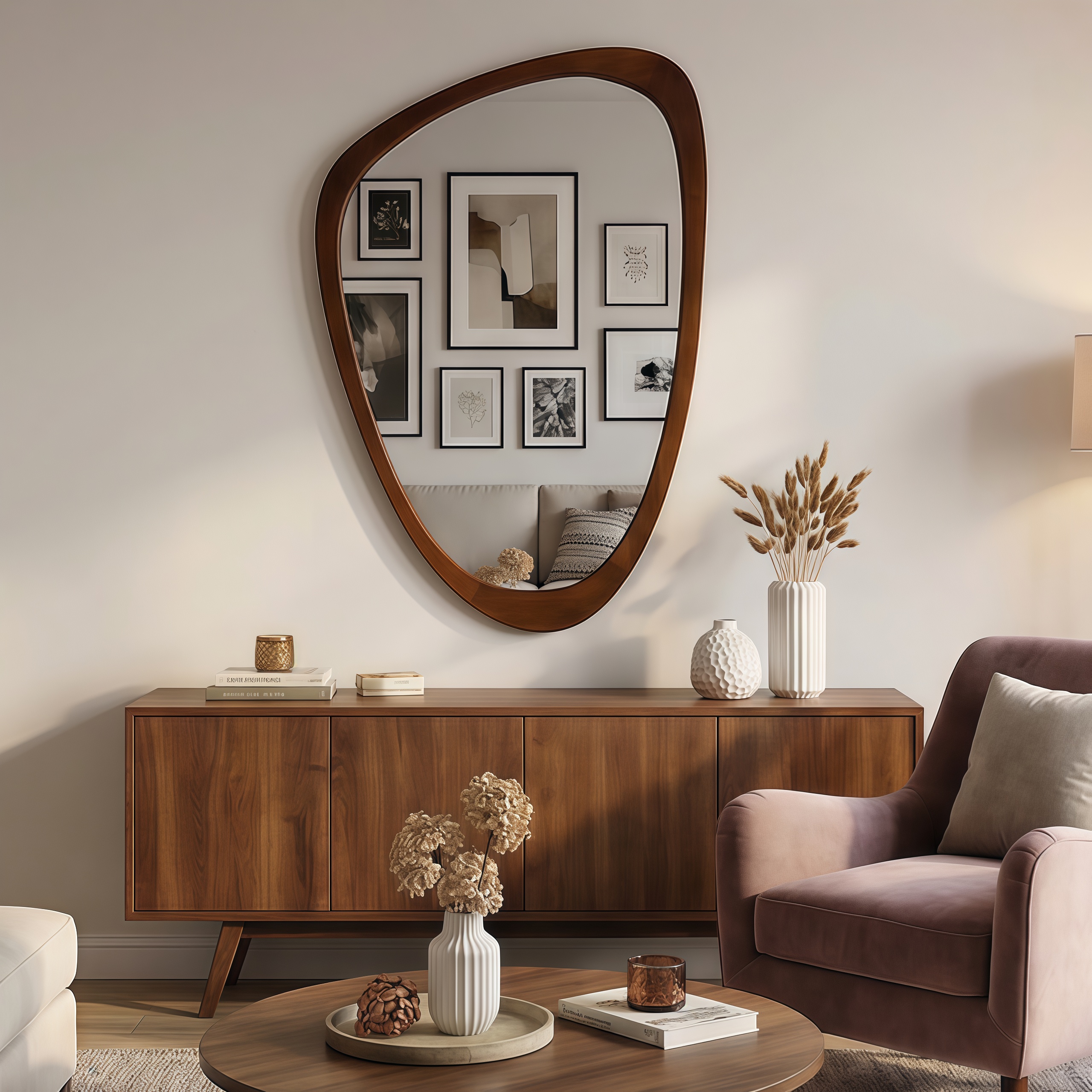 Miroir bois noyer 24x36 po cadre irrégulier