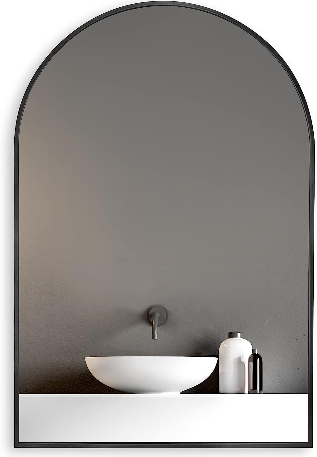 Miroir salle bain arrondi cadre noir métal 20x30 po