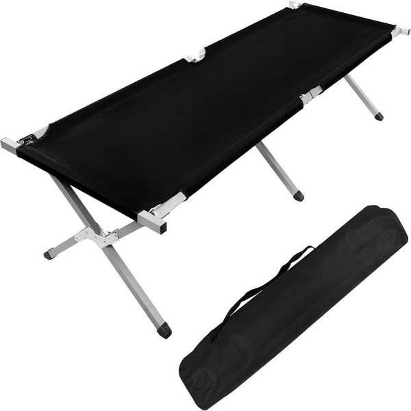 Lit de camping pliable portable avec sac, noir armée