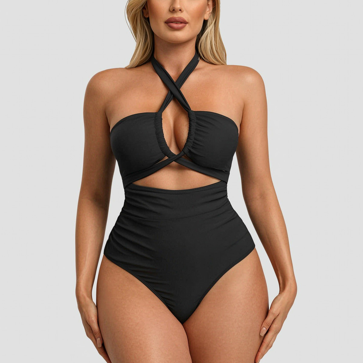 Maillot une-pièce croisé halter contrôle ventre