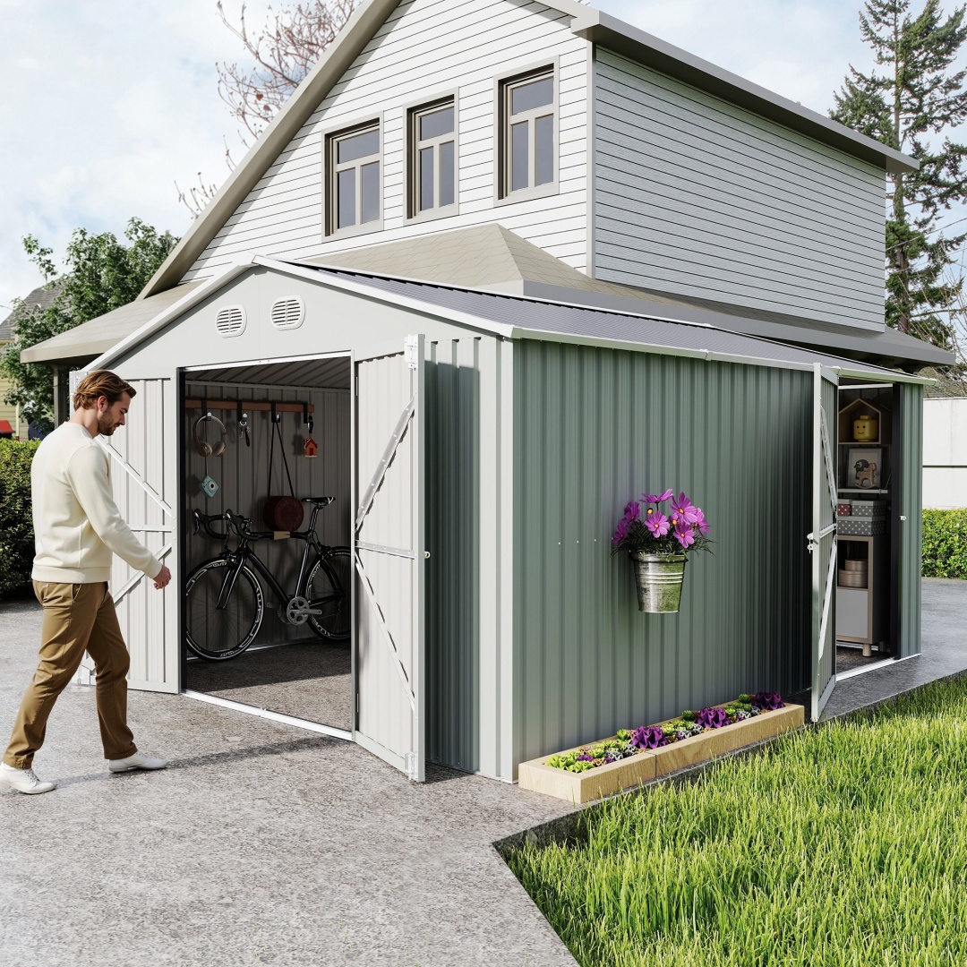 Cabanon métal 10x12pi cadre robuste porte verr.