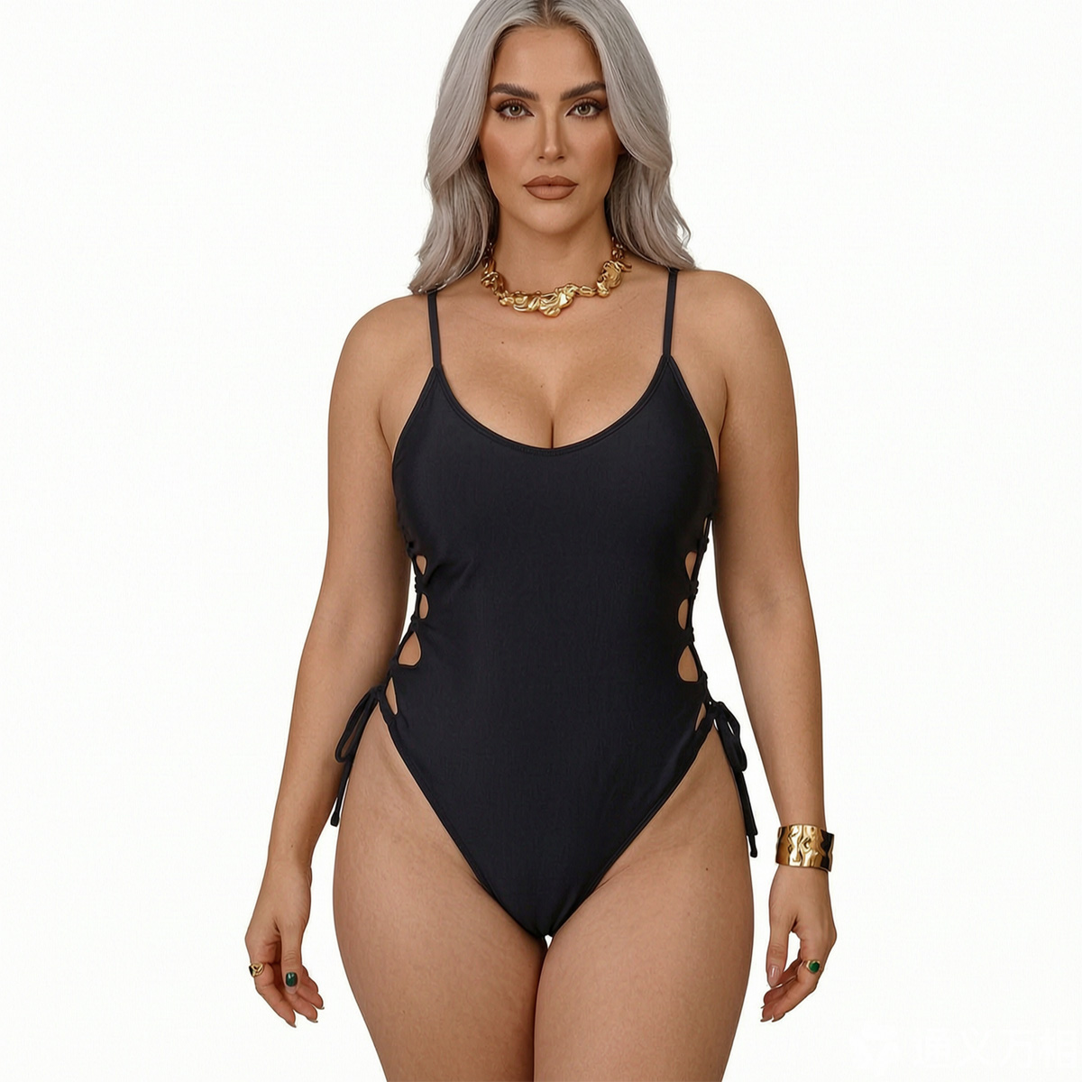 Maillot 1 pièce femme découpe côté noir