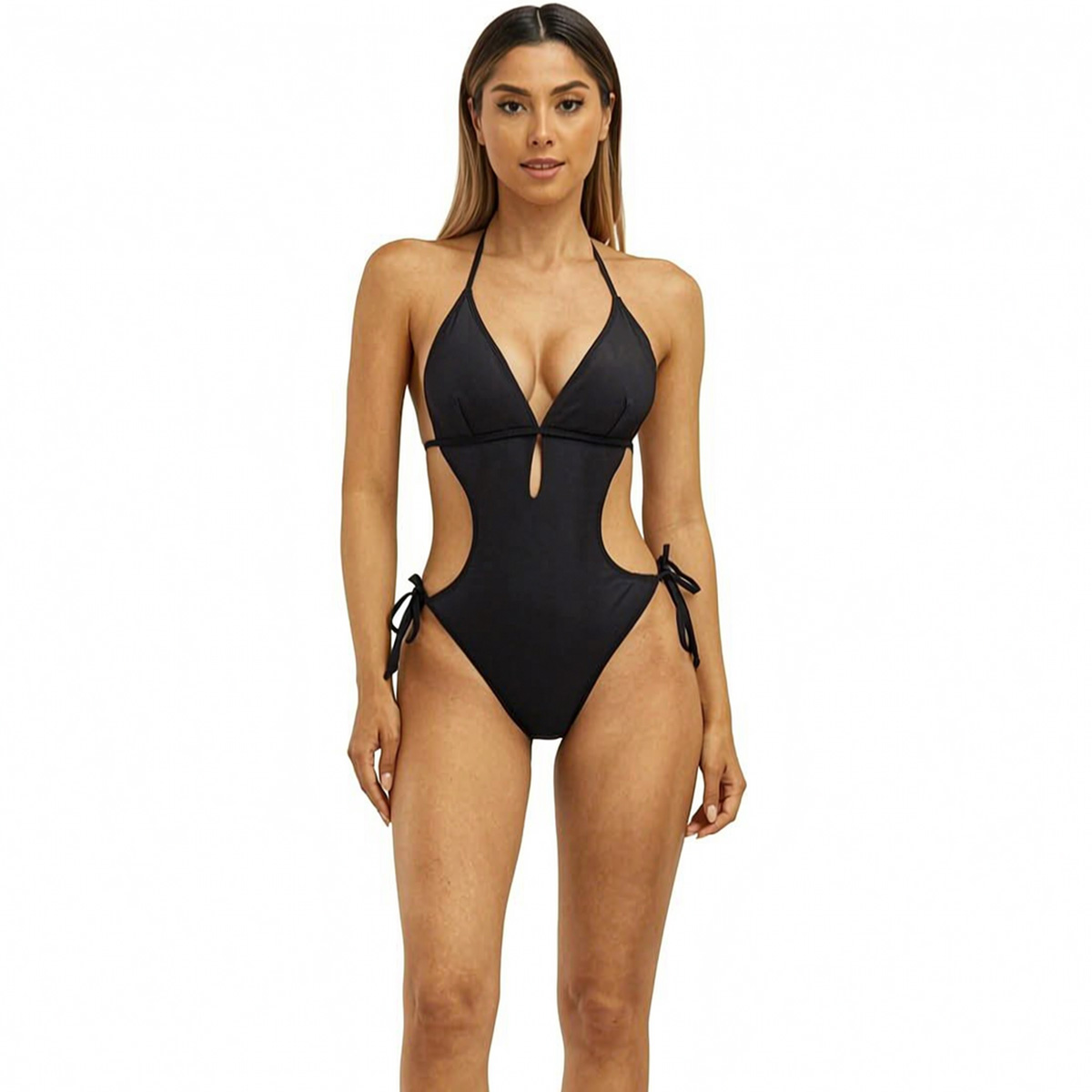 Maillot une-pièce halter découpe femme col V