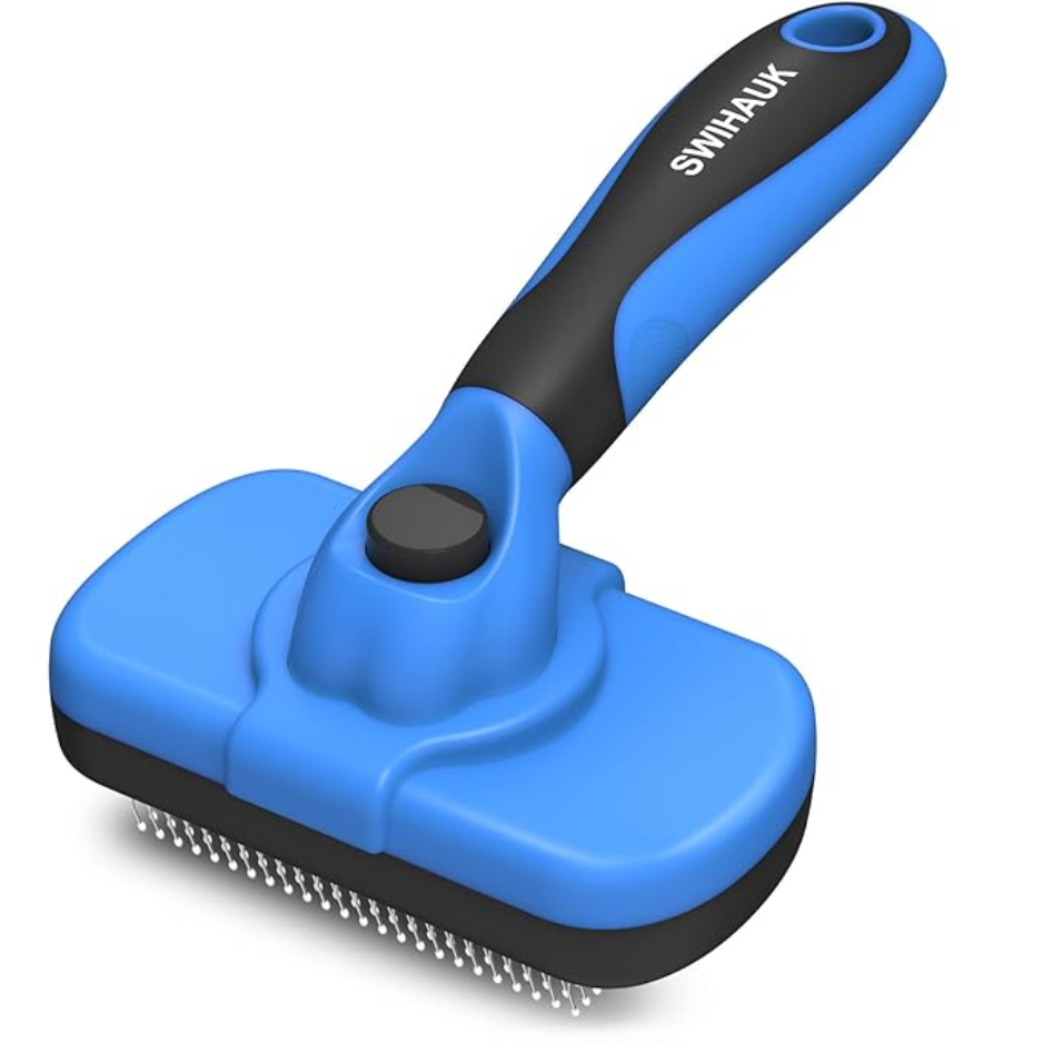 Swihauk brosse démêlante autonettoyante chiens chats bleu
