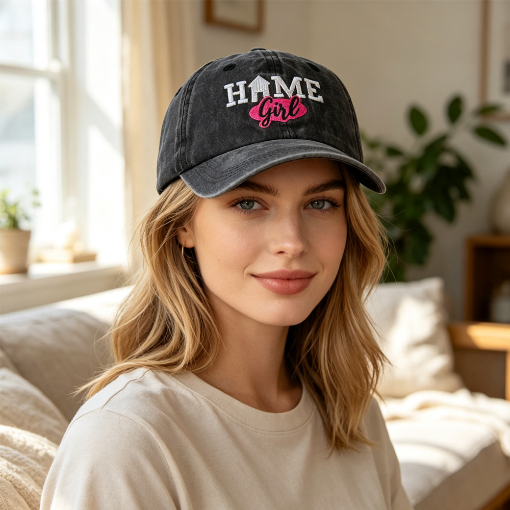 Casquette baseball HOME vintage noire brodée femme