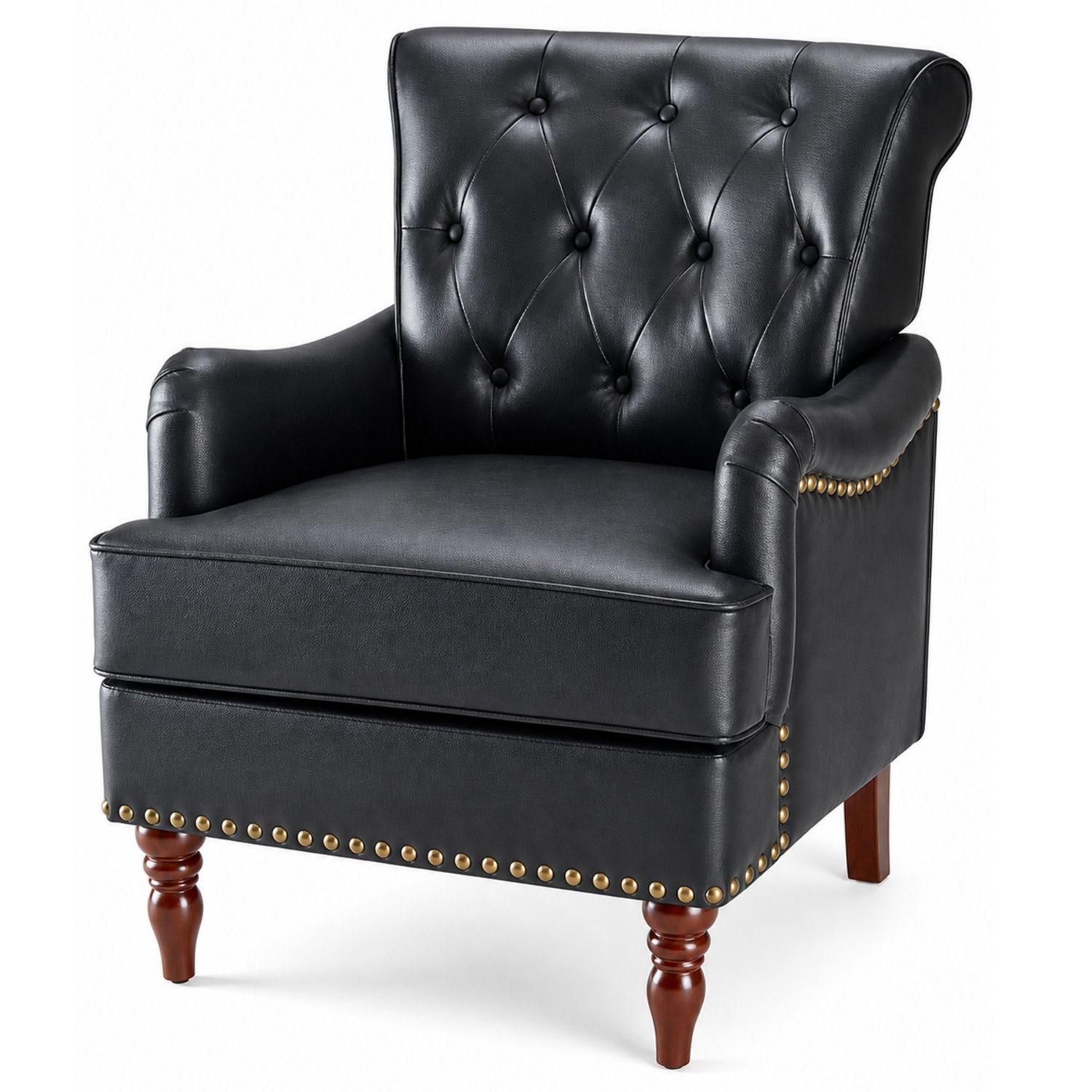 Fauteuil accent cuir clous, capitonné, chambre étude