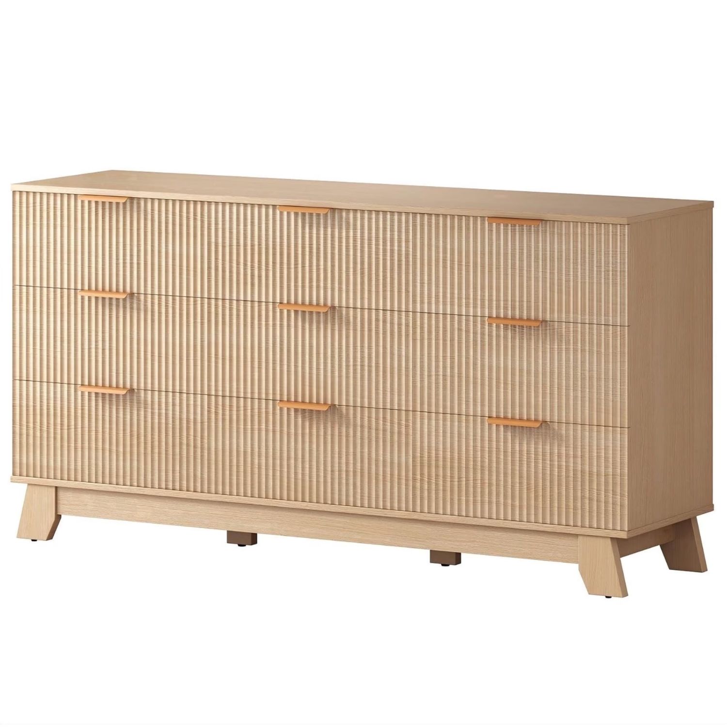 Commode bois 9 tiroirs, panneaux cannelés, chambre
