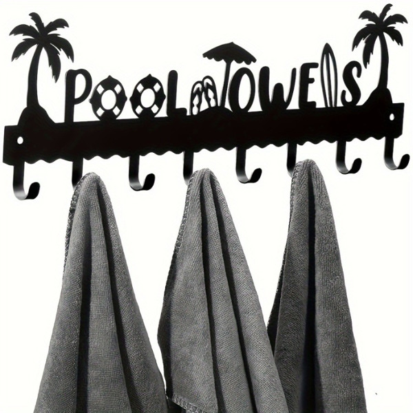 CIFbuy Porte-serviette piscine fer 8 crochets mural noir