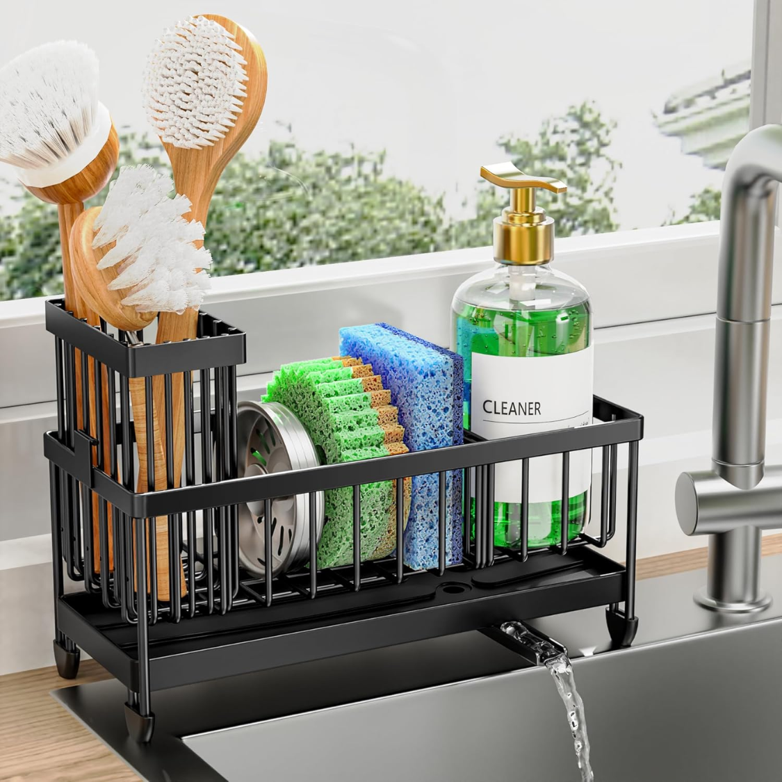 Organiseur évier cuisine avec support brosse et rangement