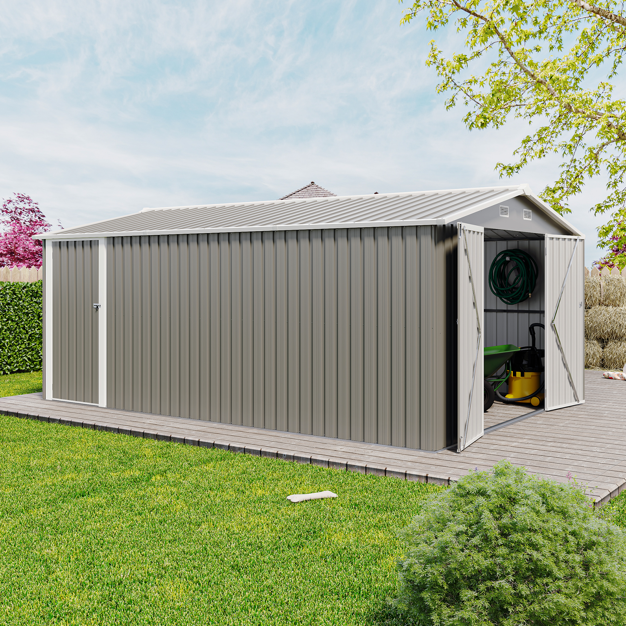 Remise Campcraft 10x14pi acier 3 portes gris clair